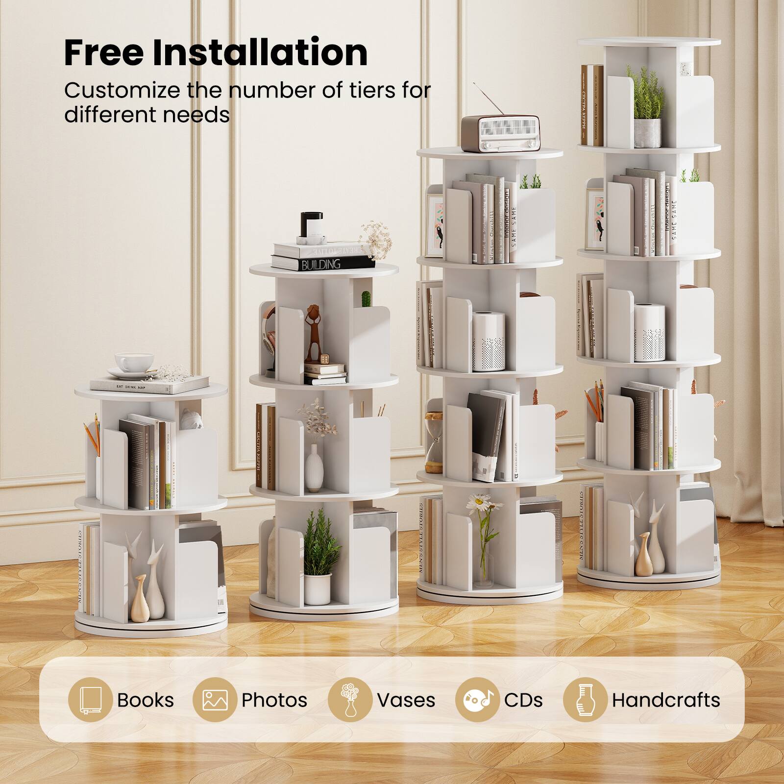 Costway 2 PCS 5 Tier Rotating Bookshelf 360° Display Rack Dividers