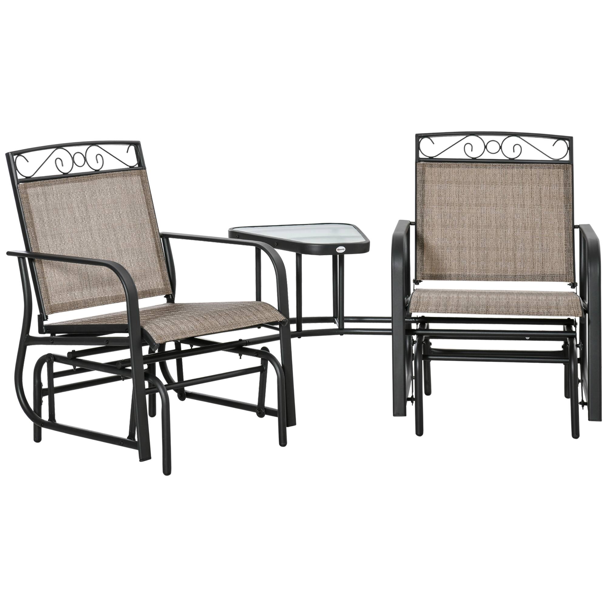 Front. Ecooso - 2-Seat Outdoor Glider Chair Set with Breathable Sling Fabric and Coffee Table - Brown.