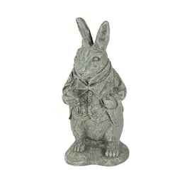 Things2Die4 - Alice in Wonderland White Rabbit Light Finish Statue 14 in-CEMENT - Gray