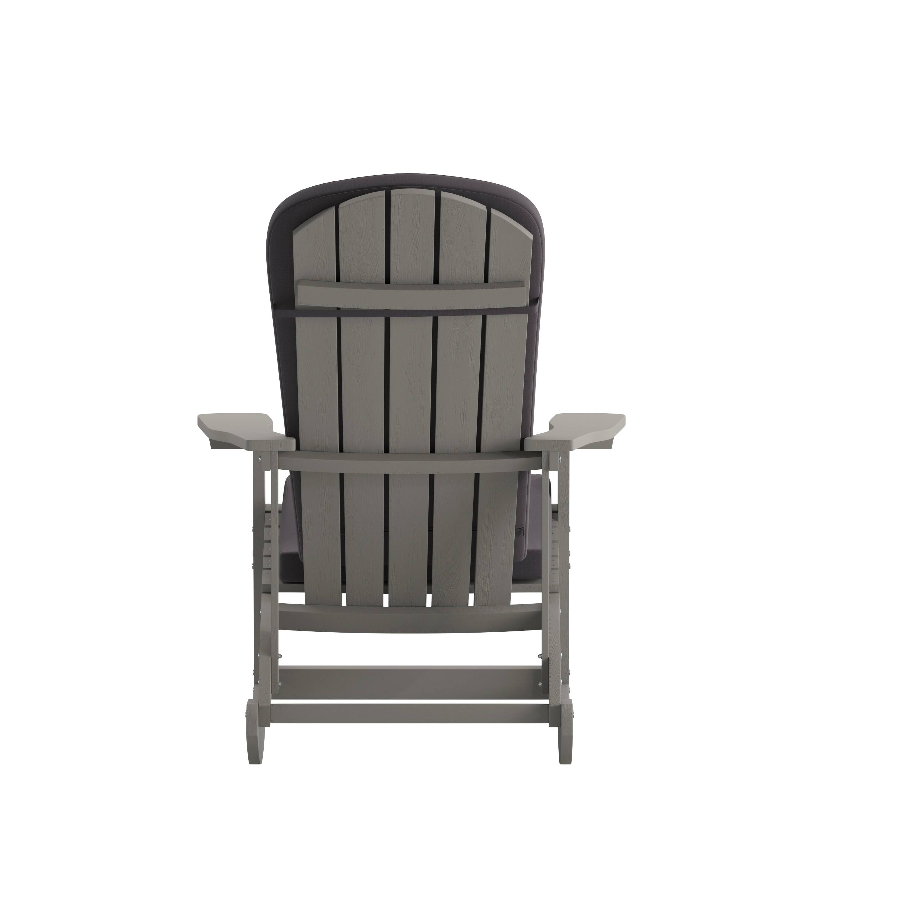 Alt View 10. Emma + Oliver - Marcy Set of 2 All-Weather Poly Resin Adirondack Rocking Chairs with Cushions - Gray Cushions/Gray Frame.
