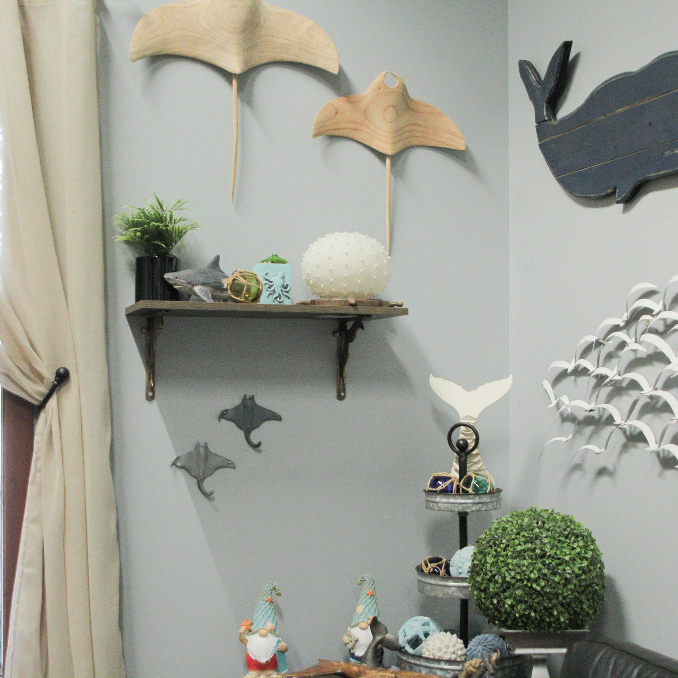 Alt View 2. Zeckos - Set of 2 Cast Iron Stingray Wall Hooks Blue Gray Coastal Nautical Decor - Multicolored.