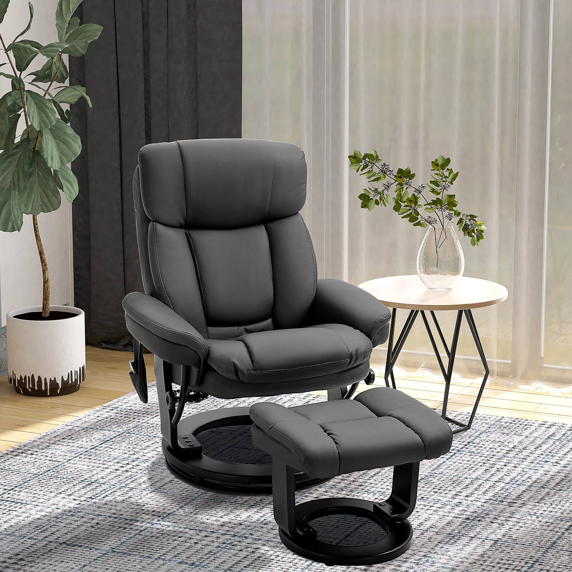Alt View 1. Homcom - PU Leather Massage Recliner w/Ottoman: 10 Point Vibration Swiveling Armchair - Black.