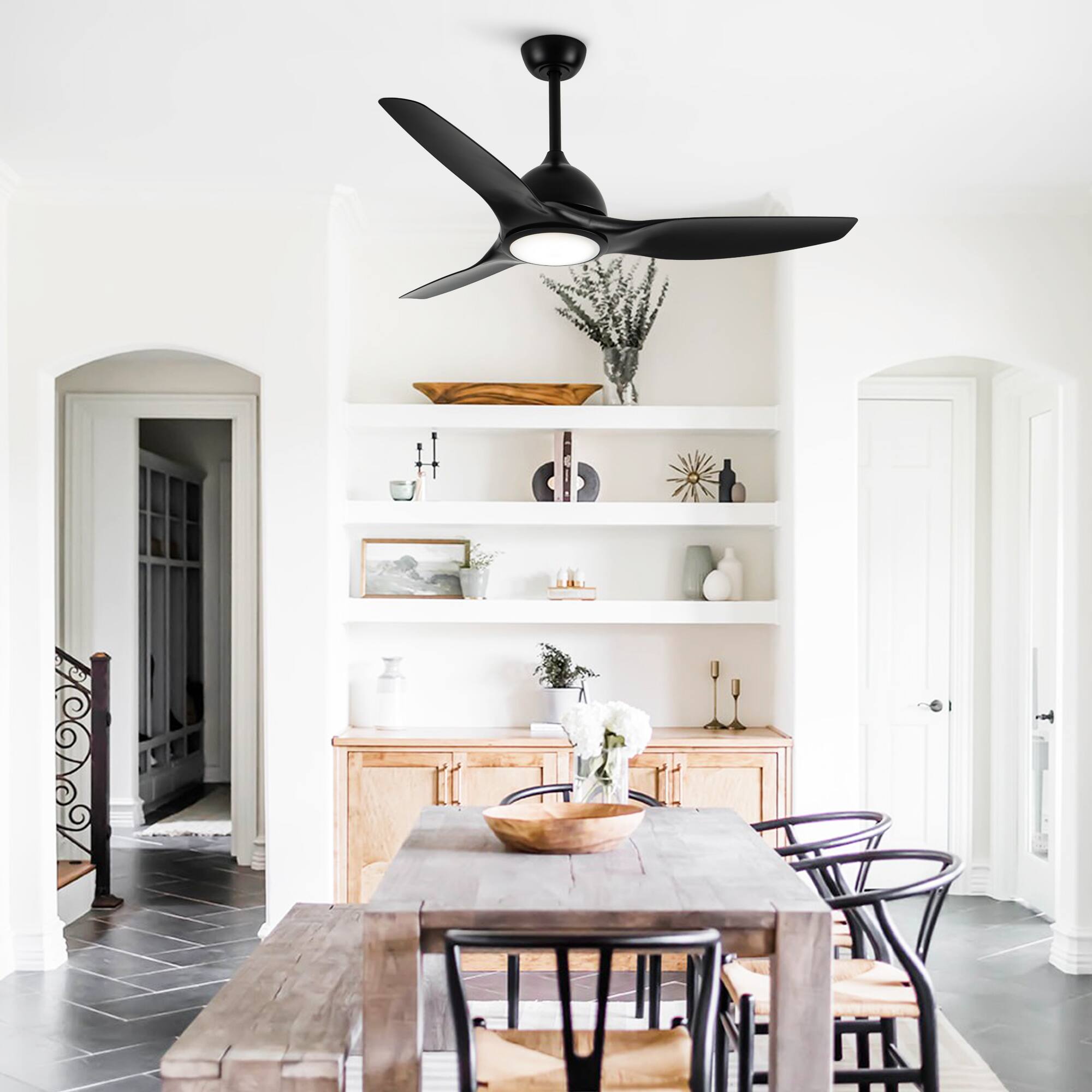 Left. Vaczon - 52" Modern Black Integrated LED Propeller Ceiling Fan with Remote - Black.