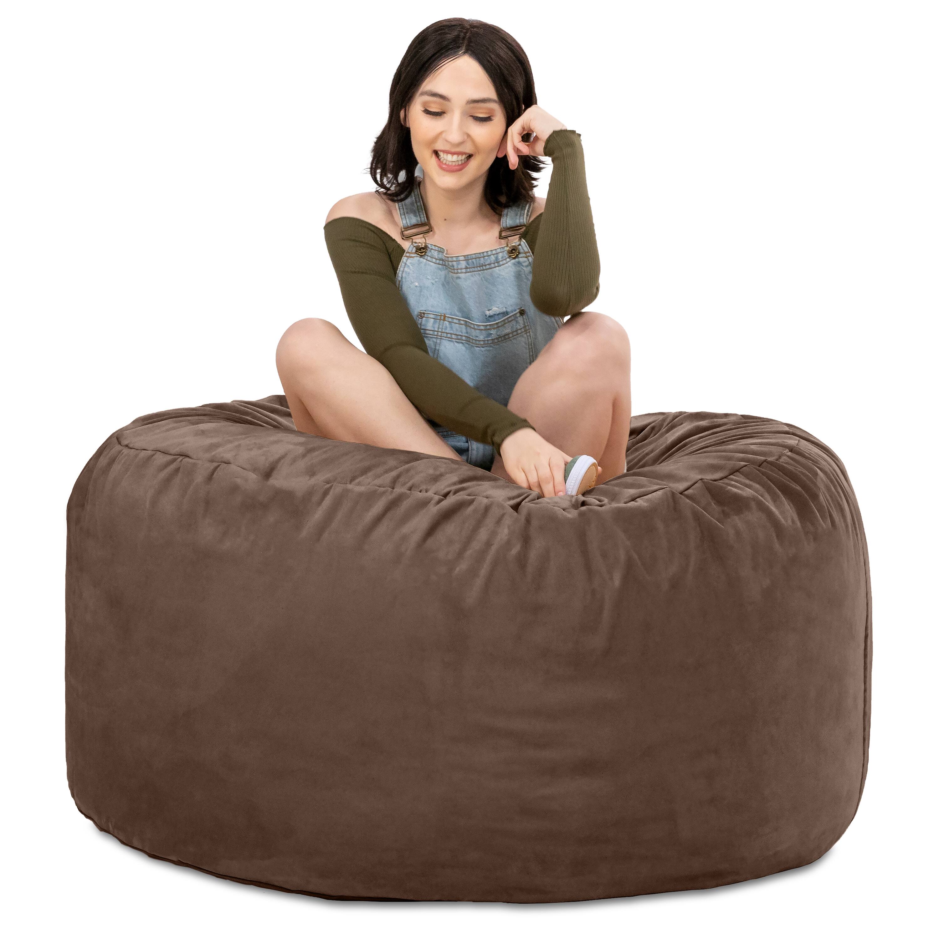 Back. Jaxx - Jaxx 4 ft Round Bean Bag Chair for Adults, Chocolate - Chocolate.