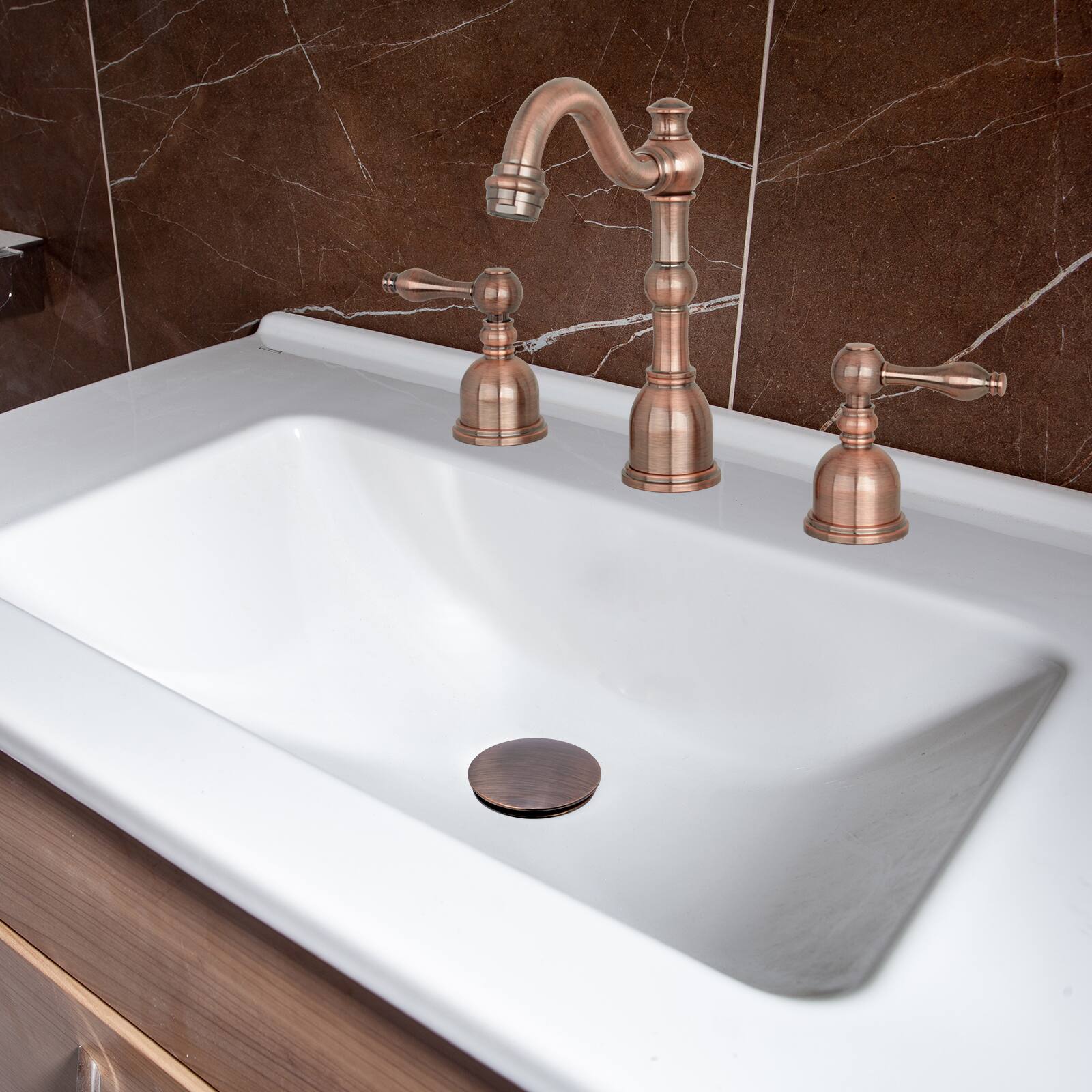 Alt View 2. Akicon - Akicon Push Button Bathroom Sink Drain Stopper Without Overflow in Antique Copper - Antique Copper.