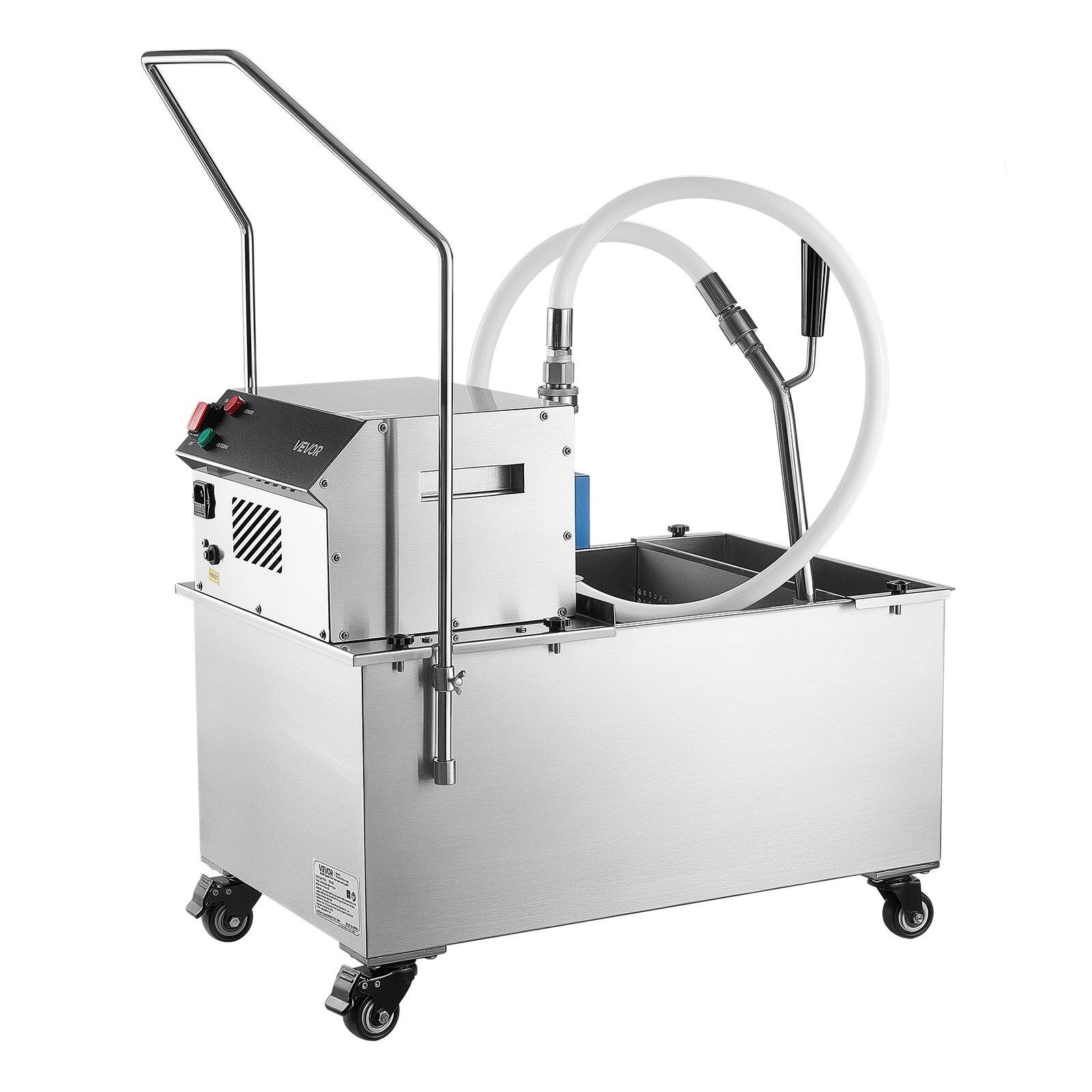 Alt View 5. VEVOR - Commercial Mobile Fryer Filter Machine, 55L /14.5Gal Filter Truck Cart, 250W Deep Frying Oil Filtration System - Silver.