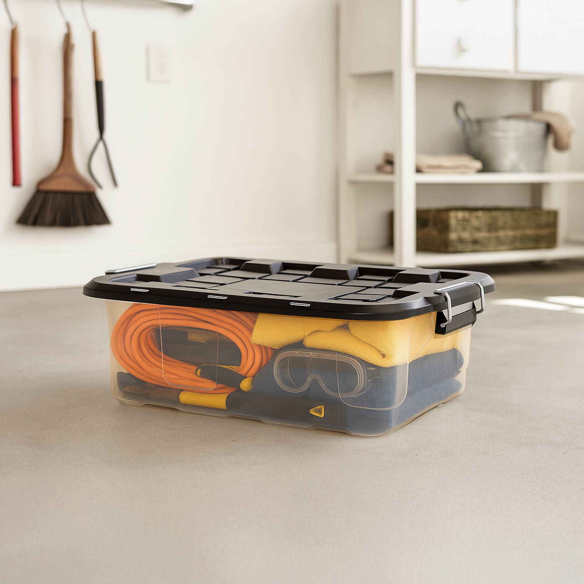 Alt View 7. Homz - Homz 2 Pack 10-Gallon Clear Plastic Stackable Home Storage Bin with Lid, Black - Clear, Black.