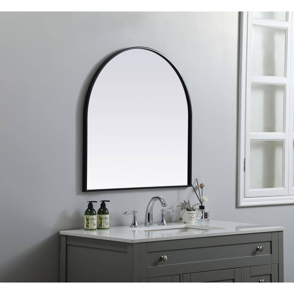 Alt View 2. Elegant Decor - Metal Frame Arch Mirror 30x30 Inch in Black - Black.