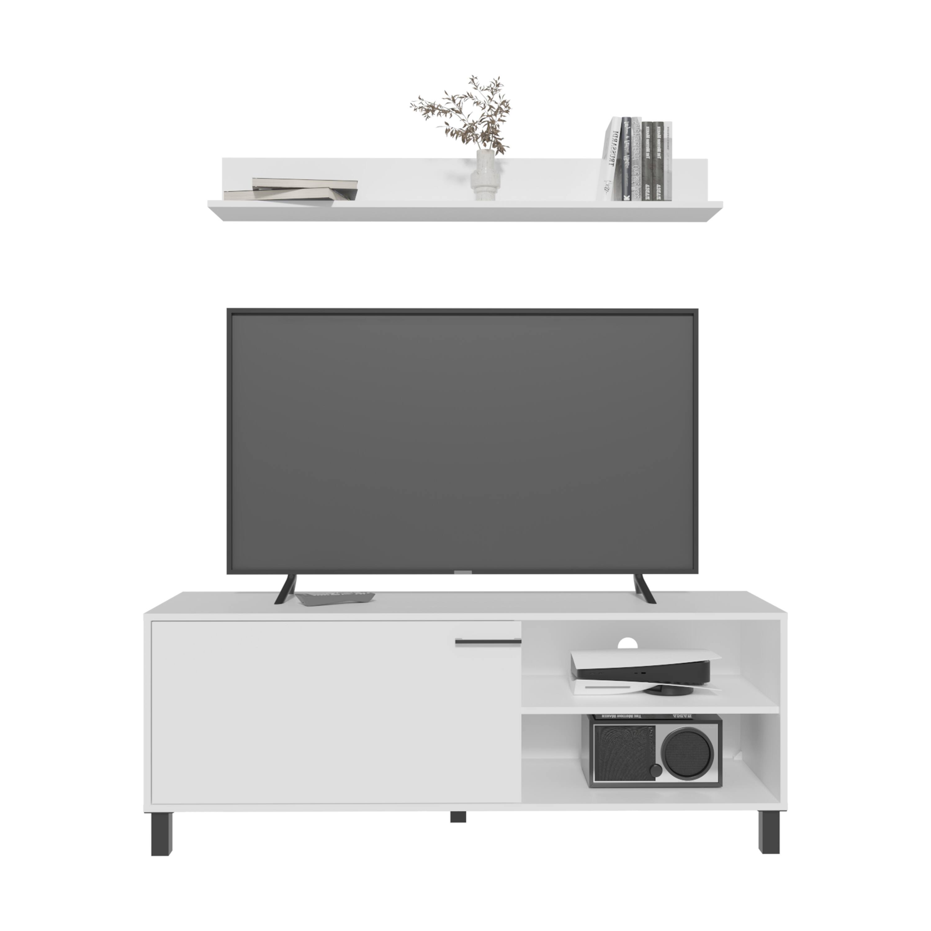 Alt View 4. Spaco - Spaco 55-Inch Entertainment Set, TV Stand with Wall Shelf, 1 Door 3 Shelves, Modern Compact for Apartments Living Room - White.