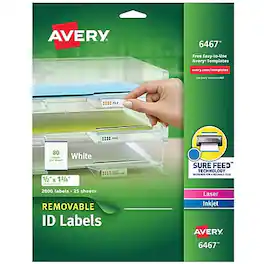 Avery - Sure Feed Laser/Inkjet ID Labels, 1/2" x 1-3/4", 2,000 Labels/Pack - White