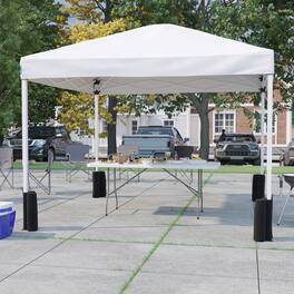 Emma + Oliver - Outdoor Event/Tailgate Tent Set with Pop Up Event Canopy and Wheeled Case and Bi-Fold Table with Carrying Handle - White