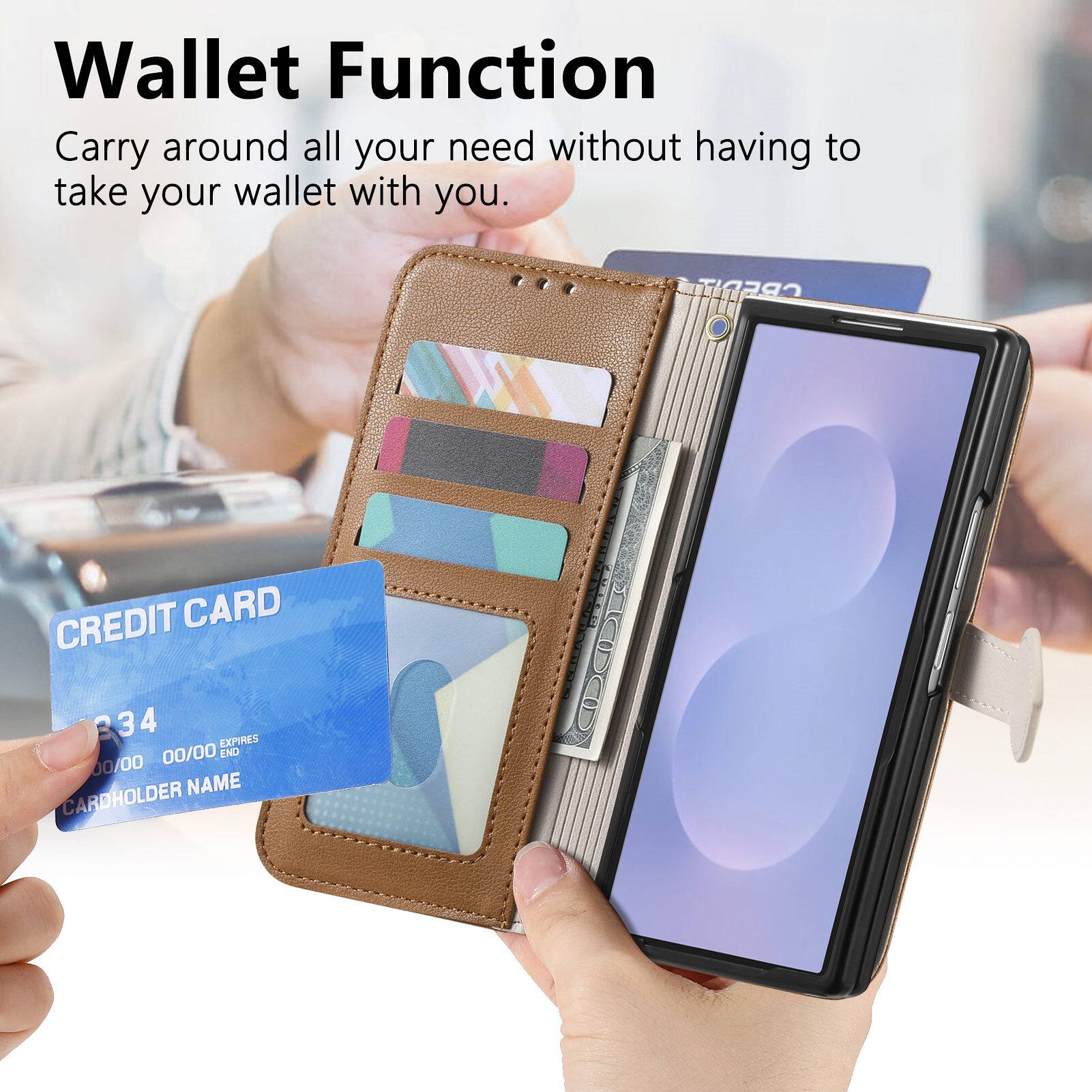 Wallet Function  
Carry around all your need without having to take your wallet with you.  

CREDIT CARD  
34  
EXPIRES 00/00  
END 00/00  
CARDHOLDER NAME