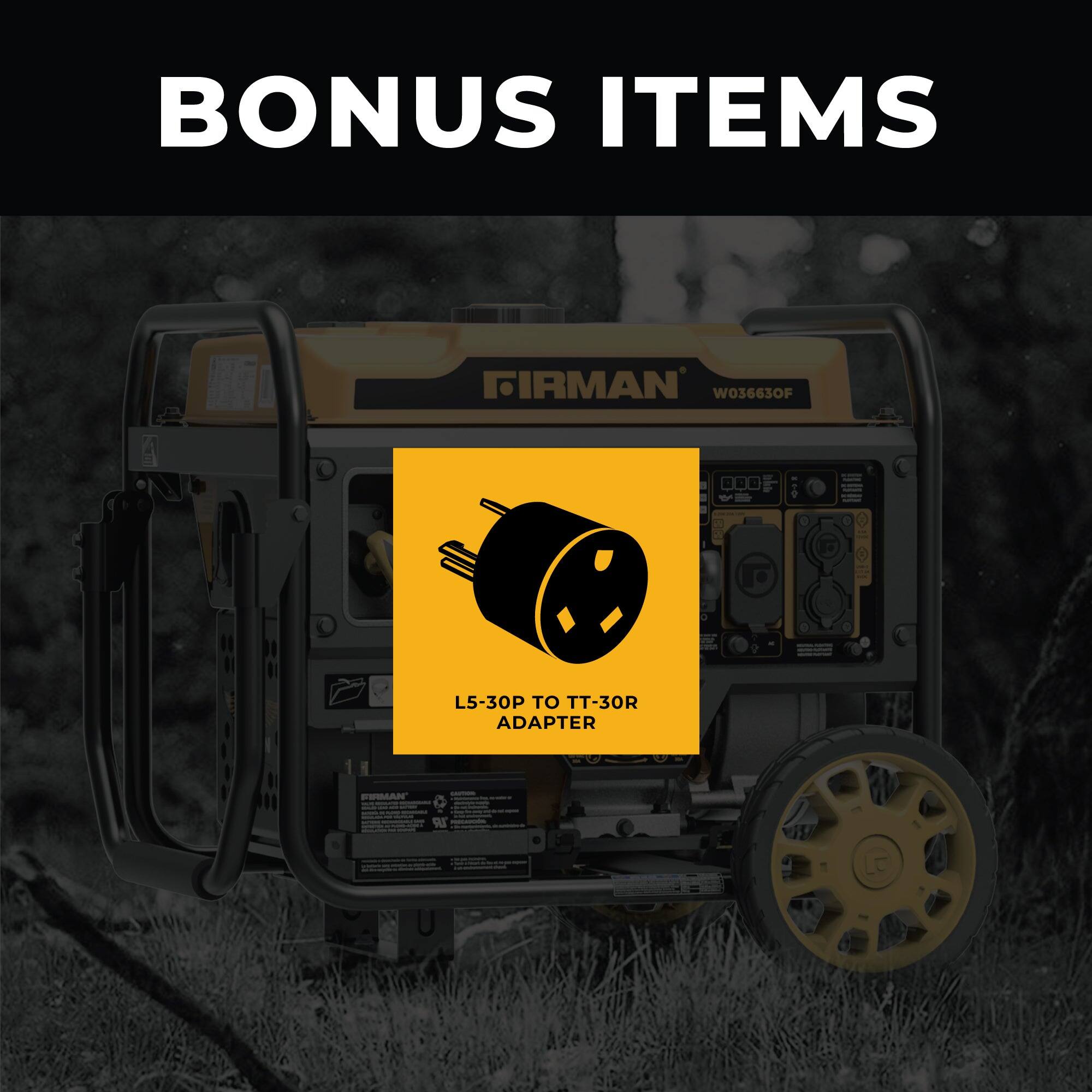 BONUS ITEMS

FIRMAN W036630F

L5-30P TO TT-30R ADAPTER