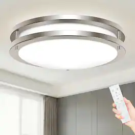 Veranti - 13-Inch LED Ceiling Light with Remote Control, Adjustable White Light and Timer - Brushed Nickel