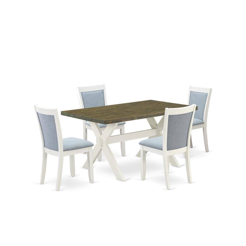Alt View 4. East West Furniture - X076MZ015-5 5-Piece Dining Table Set Consists of a Wood Table and 4 Baby Blue Parson Chairs - Wire Brushed Linen White - Multi-Color.