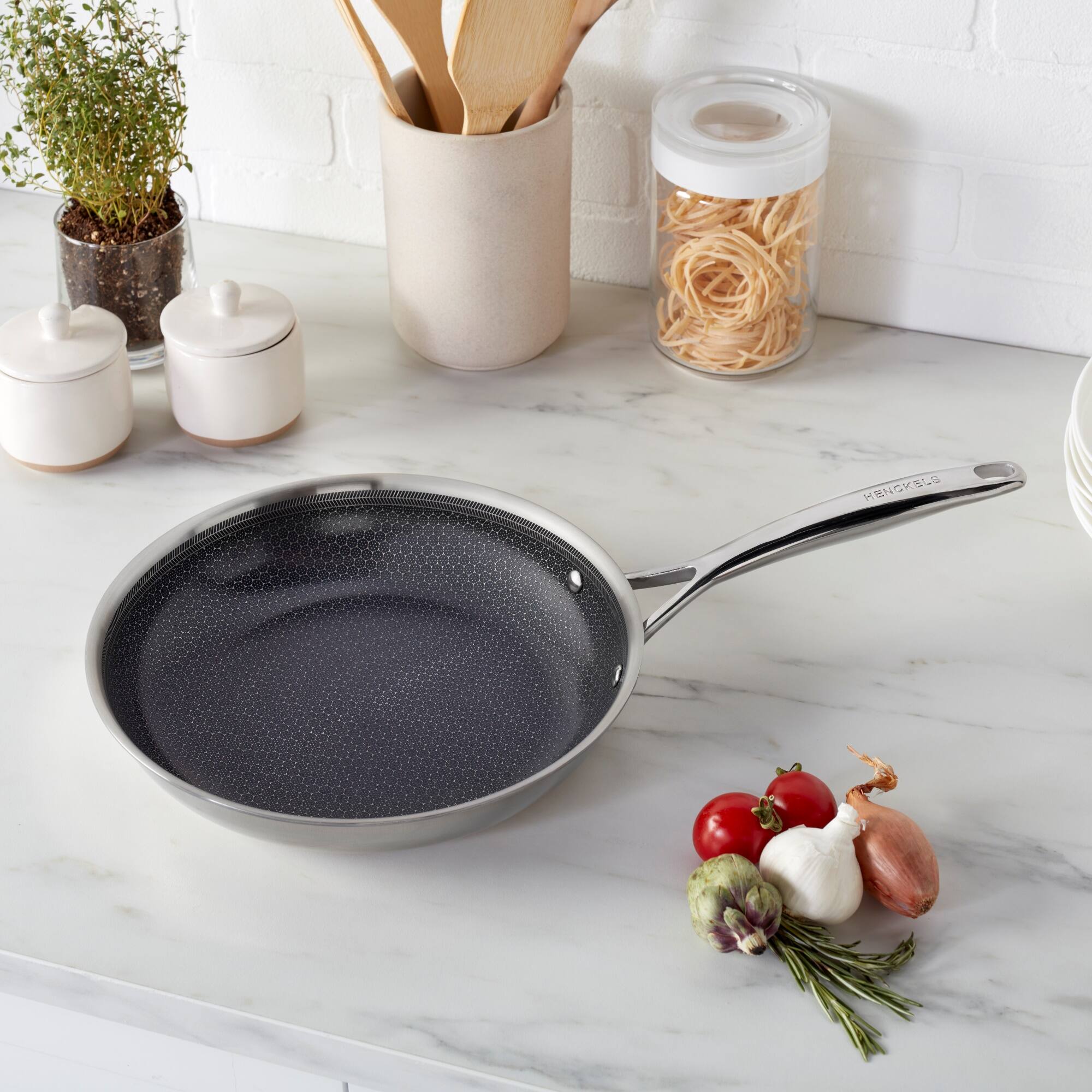 Alt View 3. Henckels - Henckels Paradigm Ceramic 10-inch Stainless Steel Dual Performance Fry Pan - Stainless Steel.