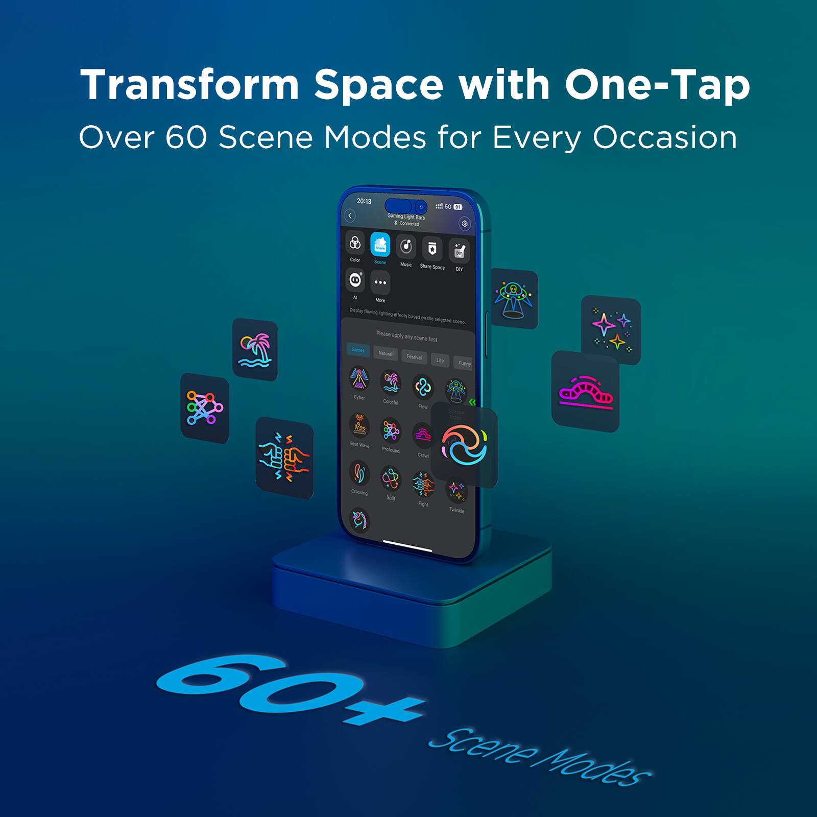 Transform Space with One-Tap Over 60 Scene Modes for Every Occasion.