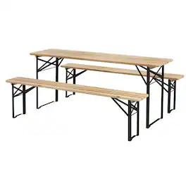Outsunny - Portable Picnic Table and Bench Set - Natural Wood