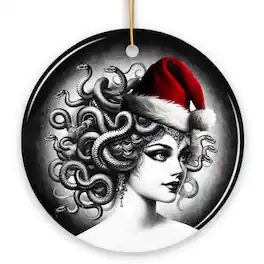 OrnamentallyYou - Bewitching Medusa with Santa Hat Ornament Alluring Christmas Decoration for Halloween Tree Circle - Multi-colored