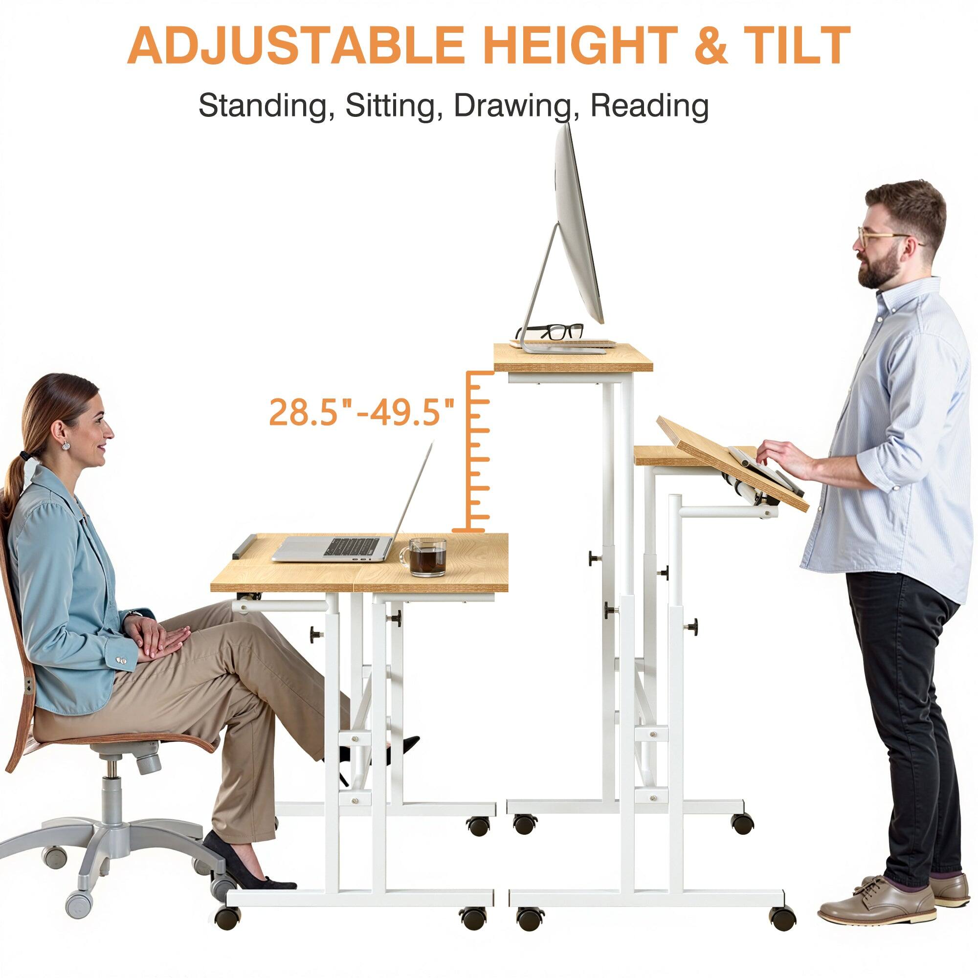 ADJUSTABLE HEIGHT & TILT  
Standing, Sitting, Drawing, Reading  
28.5" - 49.5"
