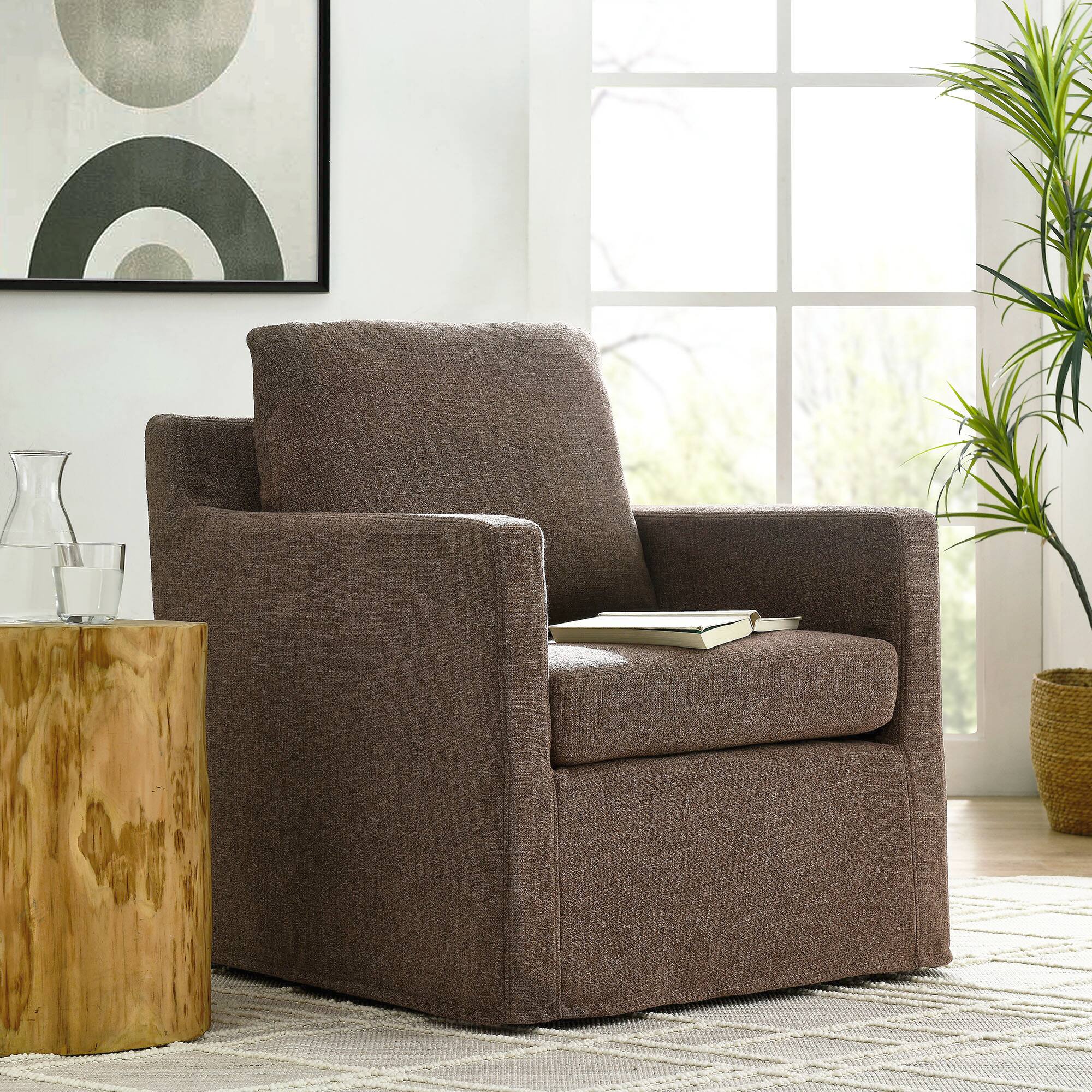 Alt View 4. Modway - Serene Fabric Slipcovered Swivel Armchair by Modway - Brown.