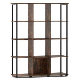 Kadyn - 12-Cube Bookcase with 2 Anti-Tipping Kits - Living Room Storage, Rustic Black - Brown
