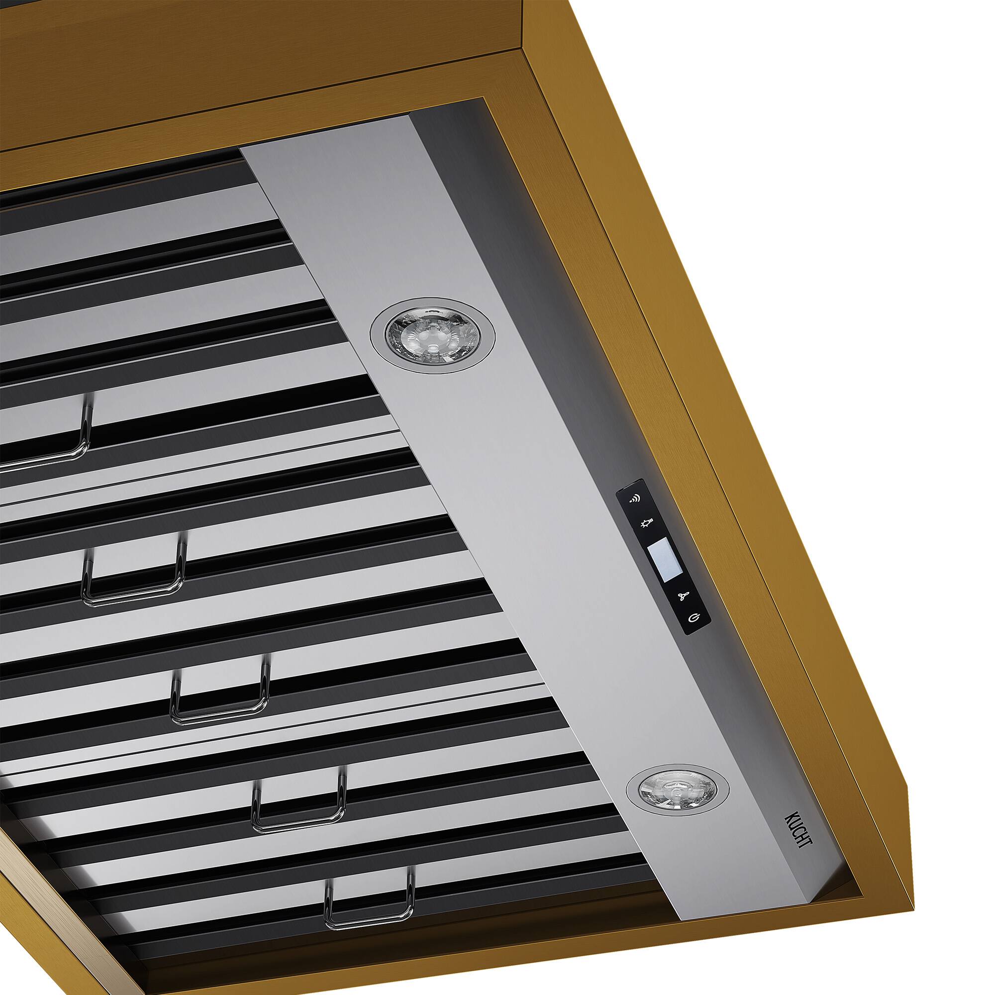 Alt View 1. Kucht - 36" Wall Mount Range Hood 900 CFM – Stainless Steel & Gold Accents - Stainless Steel & Gold.