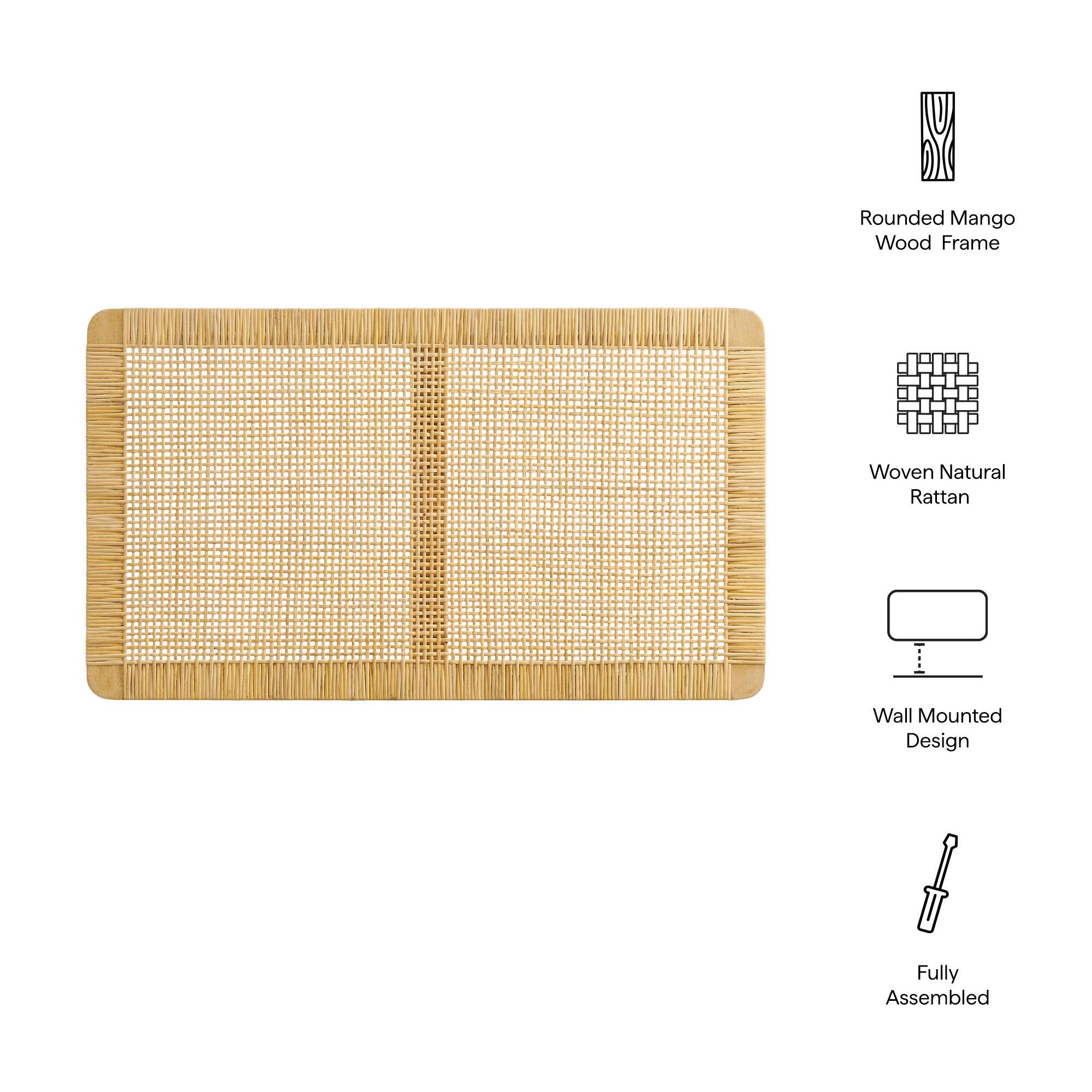 Rounded Mango Wood Frame  
Woven Natural Rattan  
Wall Mounted Design  
Fully Assembled