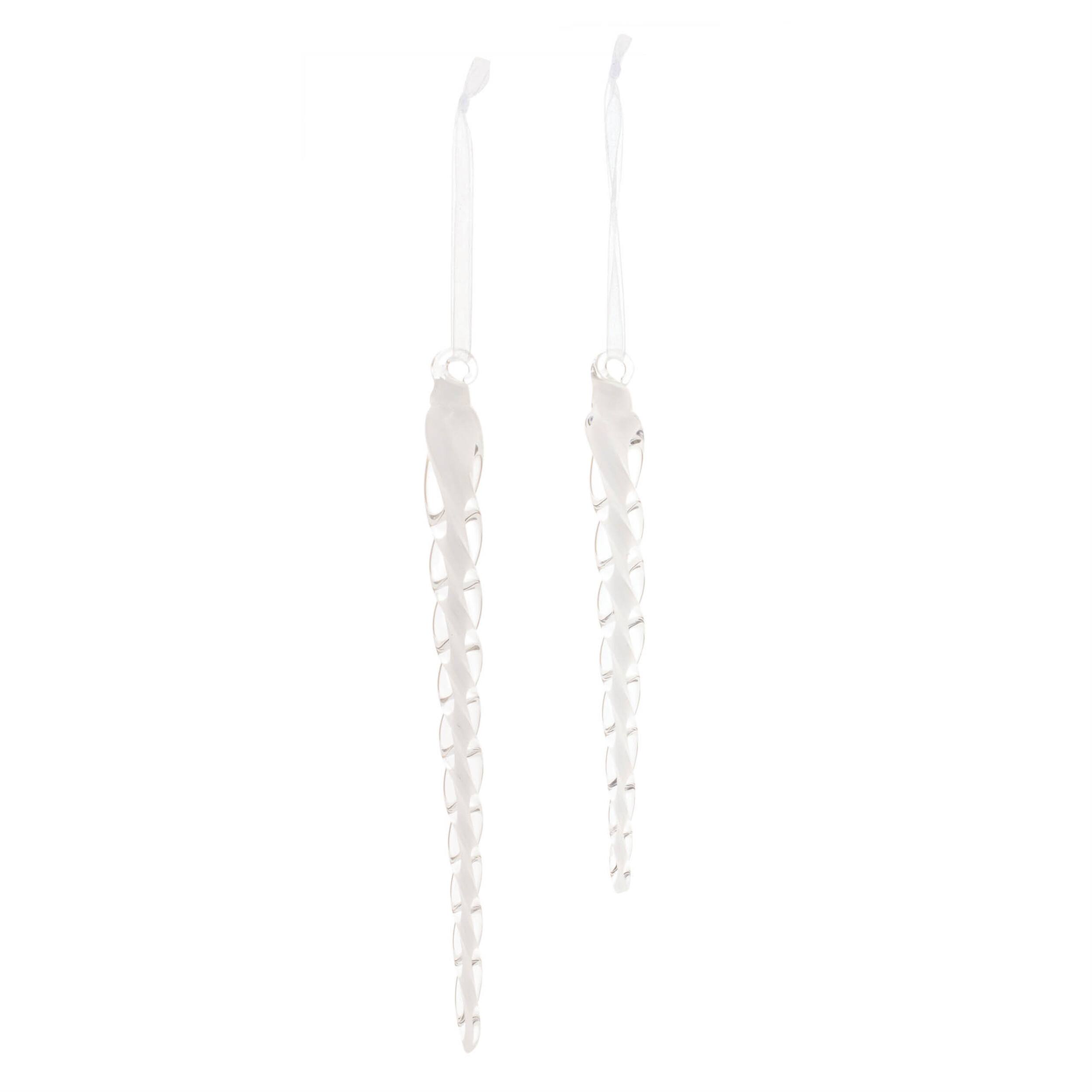 Angle. BreeBe - Swirled Glass Icicle Ornament (Set of 12) - White.
