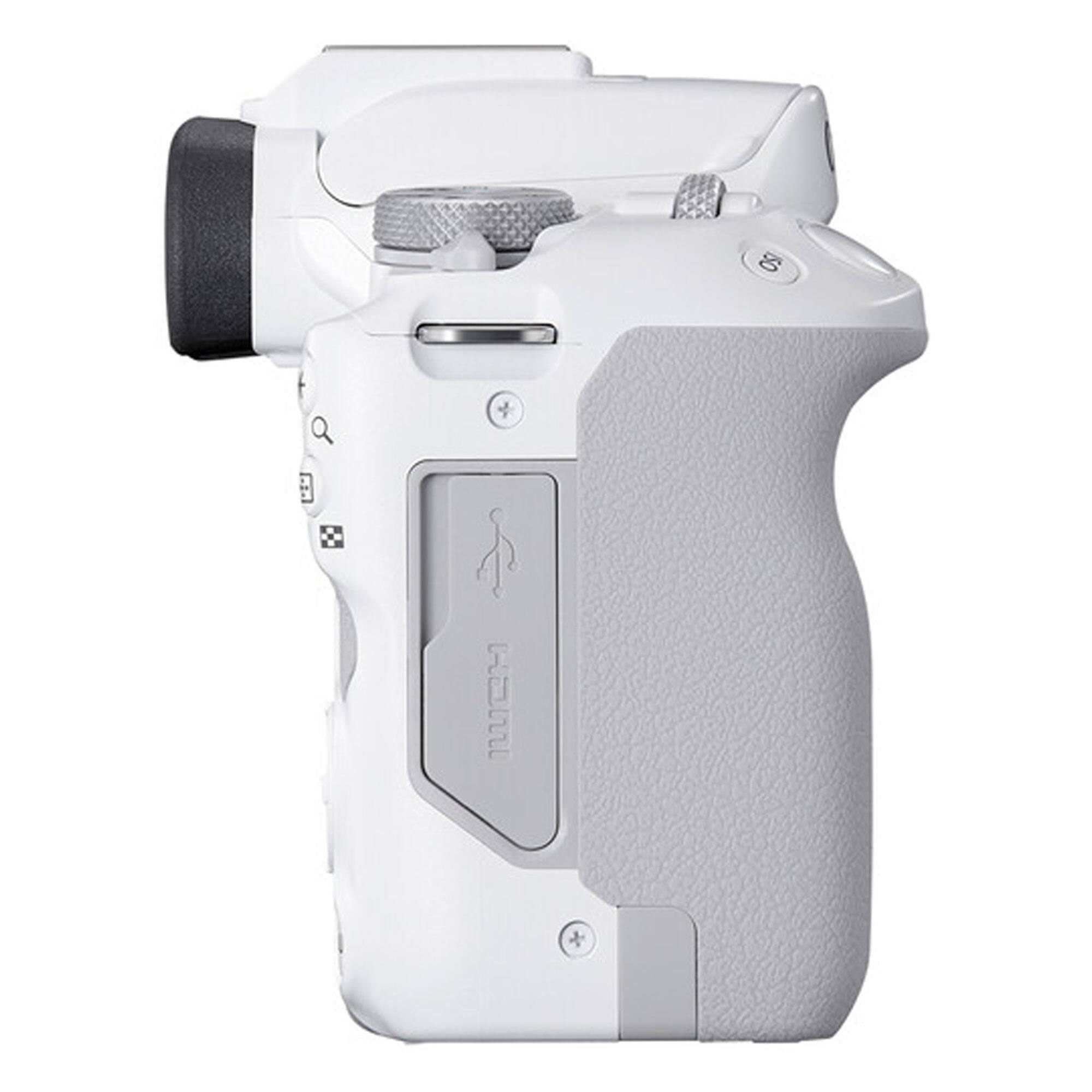 Left. Canon - Canon EOS R50 Mirrorless Camera with 18-45mm Lens White + 64GB SDXC Card + Case - White.