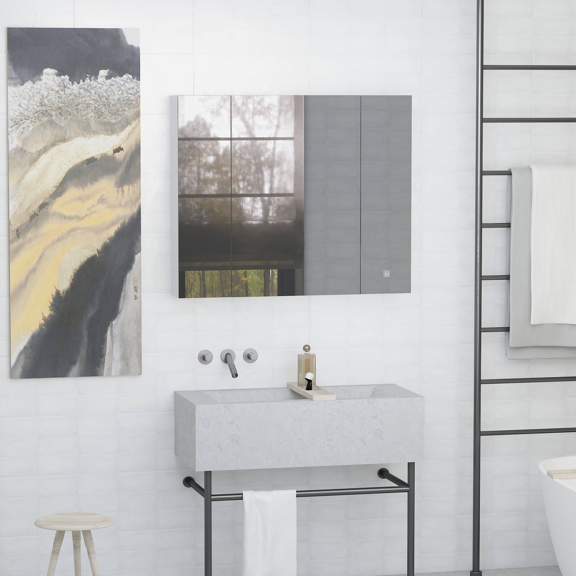 Alt View 1. Kleankin - Medicine Cabinet, Wall-Mounted Bathroom Vanity Mirror Organizer with Dimmer Touch Switch - White.