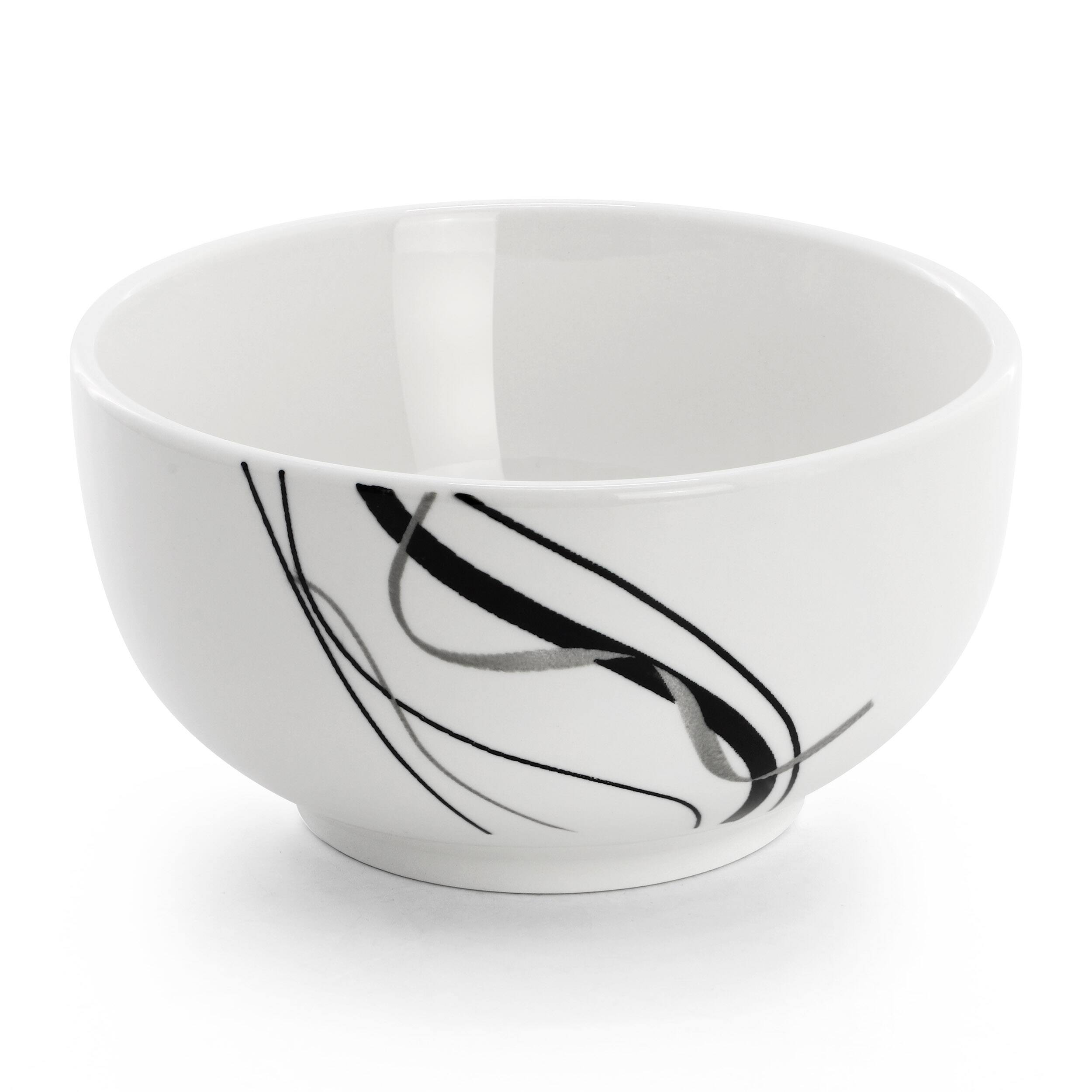 Alt View 3. Elama - Elama Sarah 16 Piece Porcelain Double Bowl Black Ribbon Dinnerware Set, Service for 4 in White and Black - White.