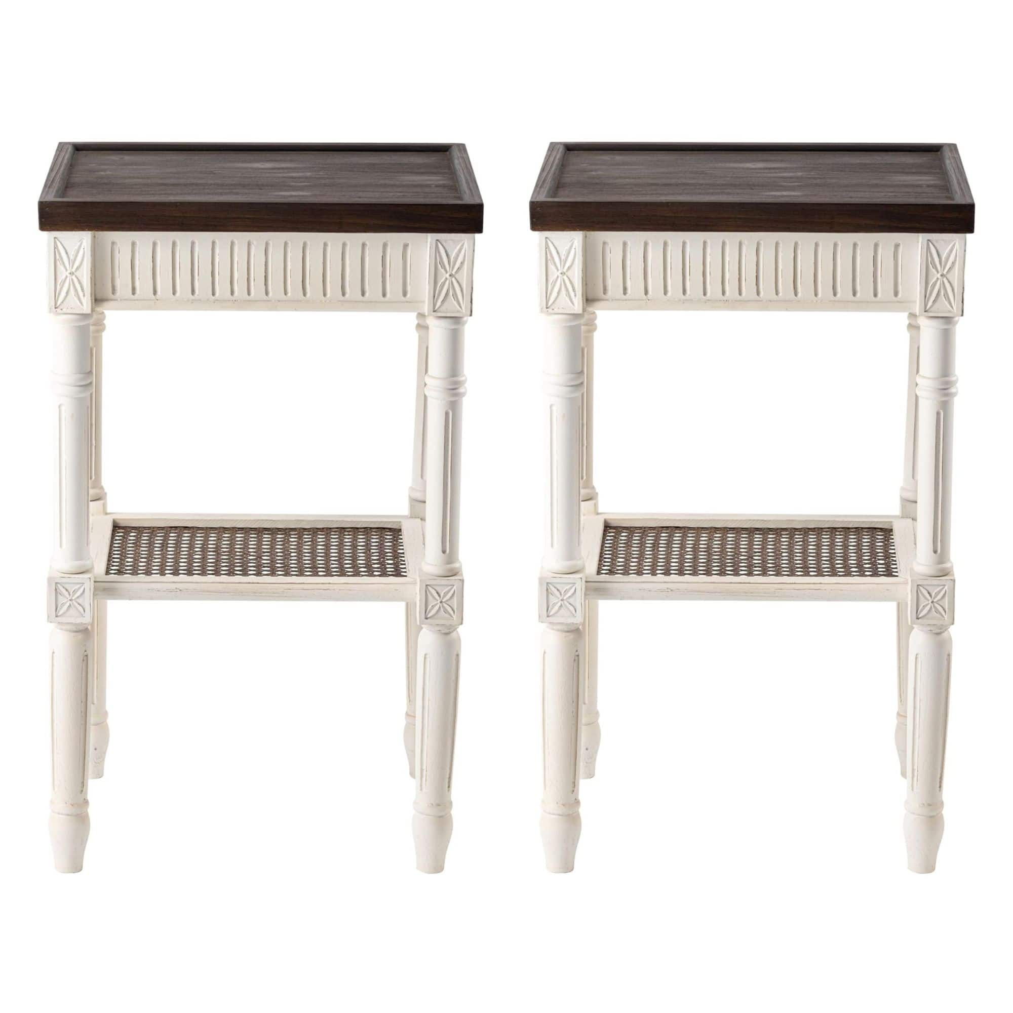 COZAYH - French Country Accent End Table, Wood Tray Top Side Table - Brown & White