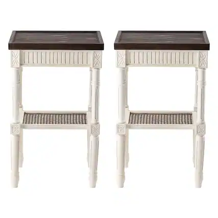 Front. COZAYH - COZAYH French Country Accent End Table, Wood Tray Top Side Table, Brown & White - Brown & White.