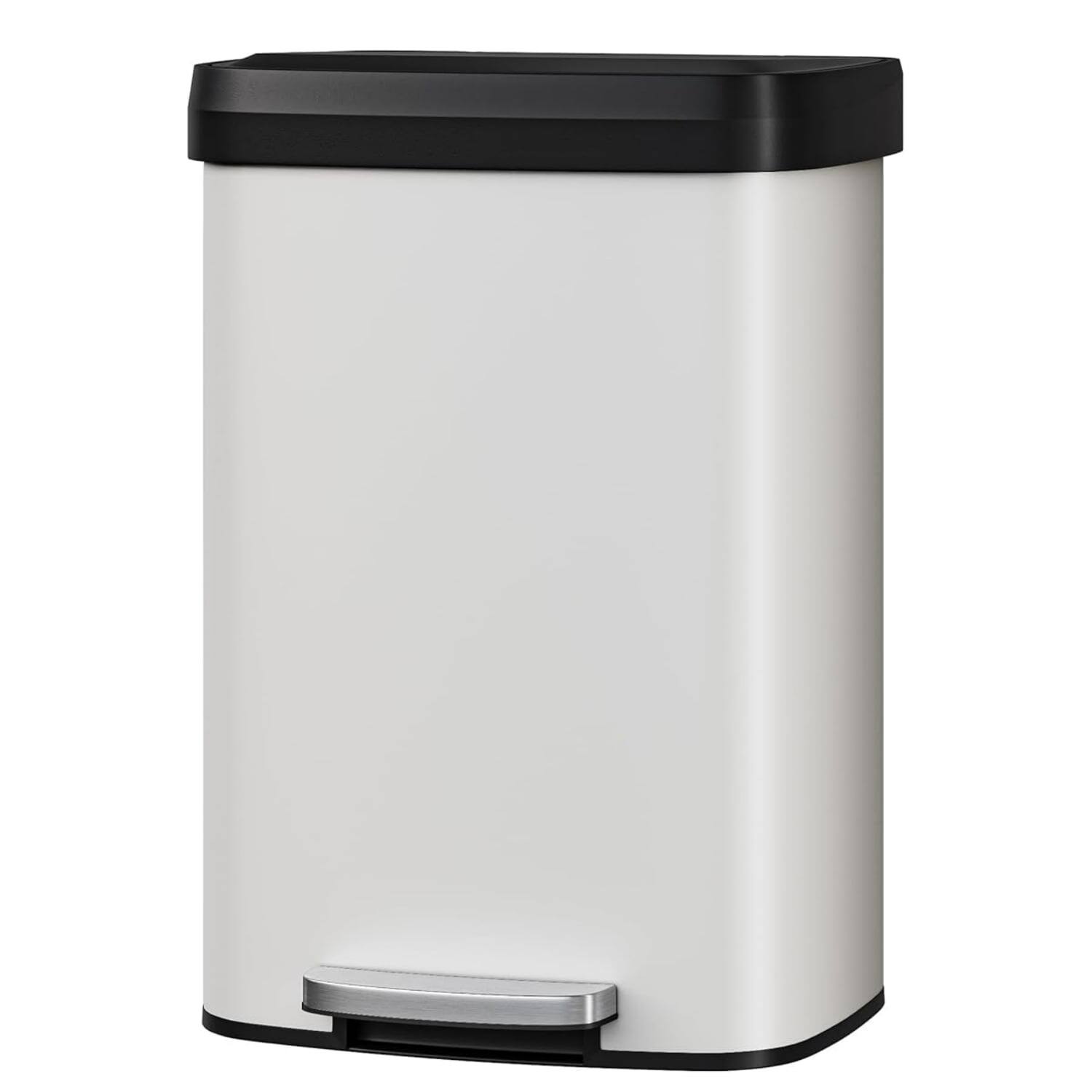 Back. Homhougo - 50L Step-on Trash Can for Kitchen, with Liner Rim and Soft Close Plastic Lid, Practical Waste Bin, White Color - White.