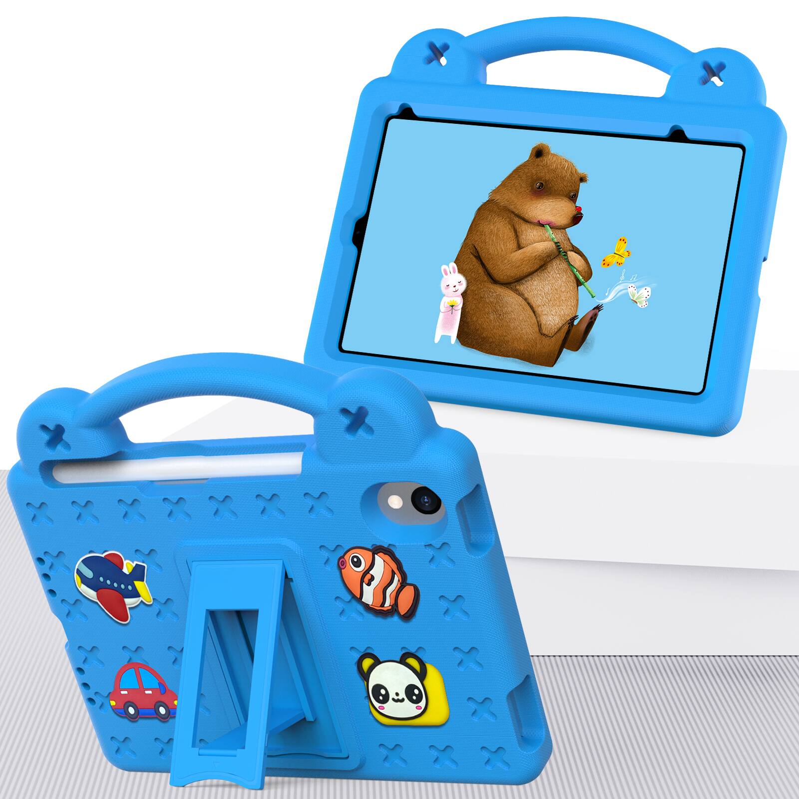 Angle. UUCOVER - Kids Case for iPad mini A17 Pro 8.3-inch 2024/iPad mini 6th Gen 2021,Shockproof EVA Case Handle Adjustable Stand Cover - Skyblue.