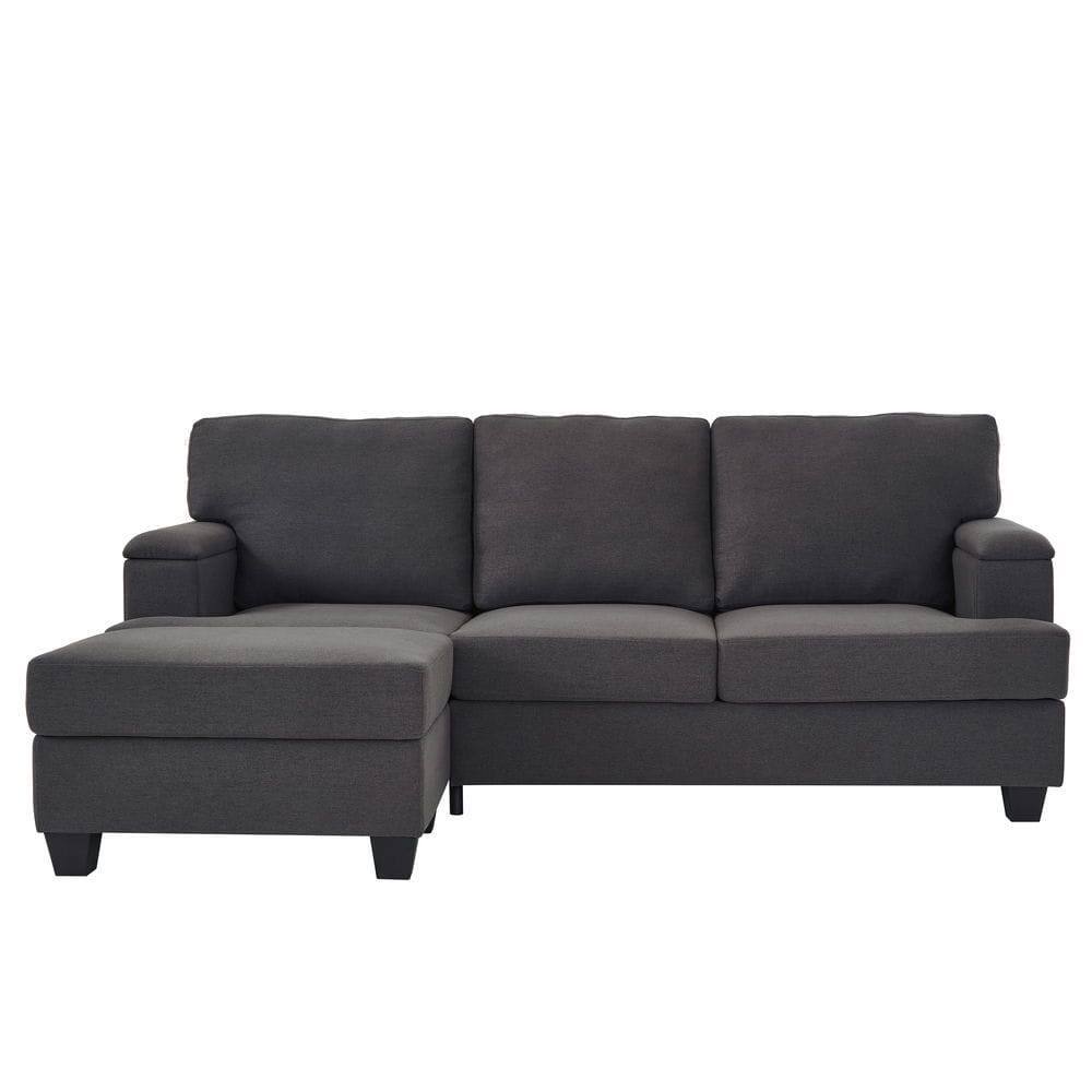 Alt View 6. Kadyn - 86" L-Shaped Sectional with Ottoman, 3-Seat Design with Built-In Armrest Organizer, Dark Gray - Gray.
