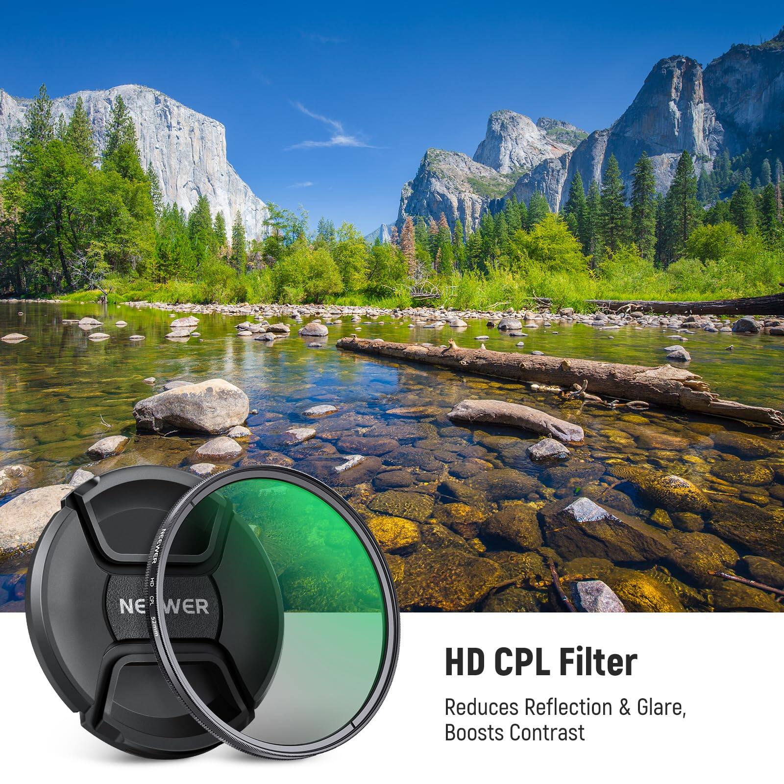 & 3 NEWER HD CPL Filter Reduces Reflection & Glare, Boosts Contrast