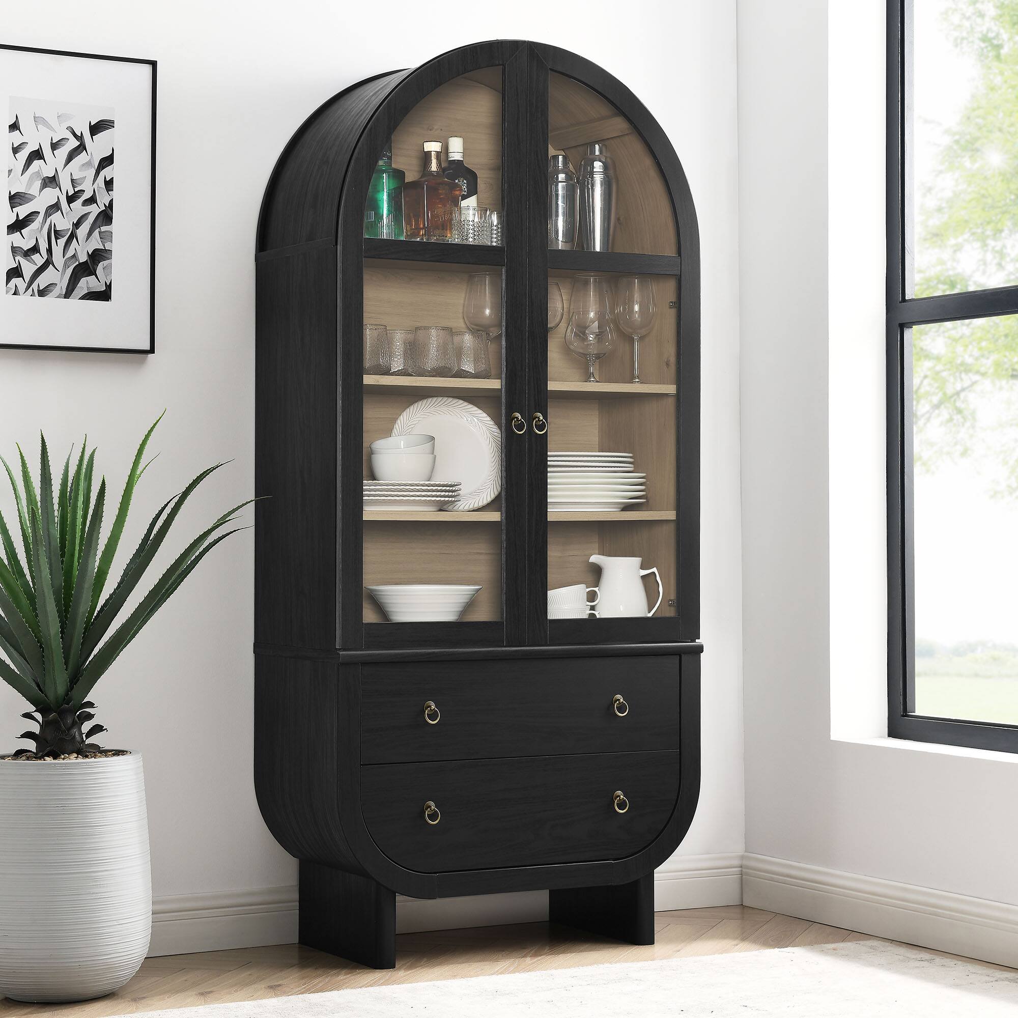 Alt View 1. Modway - Nyx Arched Display Cabinet by Modway - Black Light Oak.
