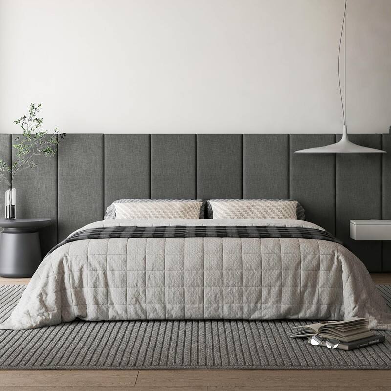 Alt View 2. wowmax - Peel & Stick Padded Headboard for Full Bed - Self-Adhesive Gray Wall Panel, Easy DIY Installation (6-Pack, 35.4x11.8") - Grey.