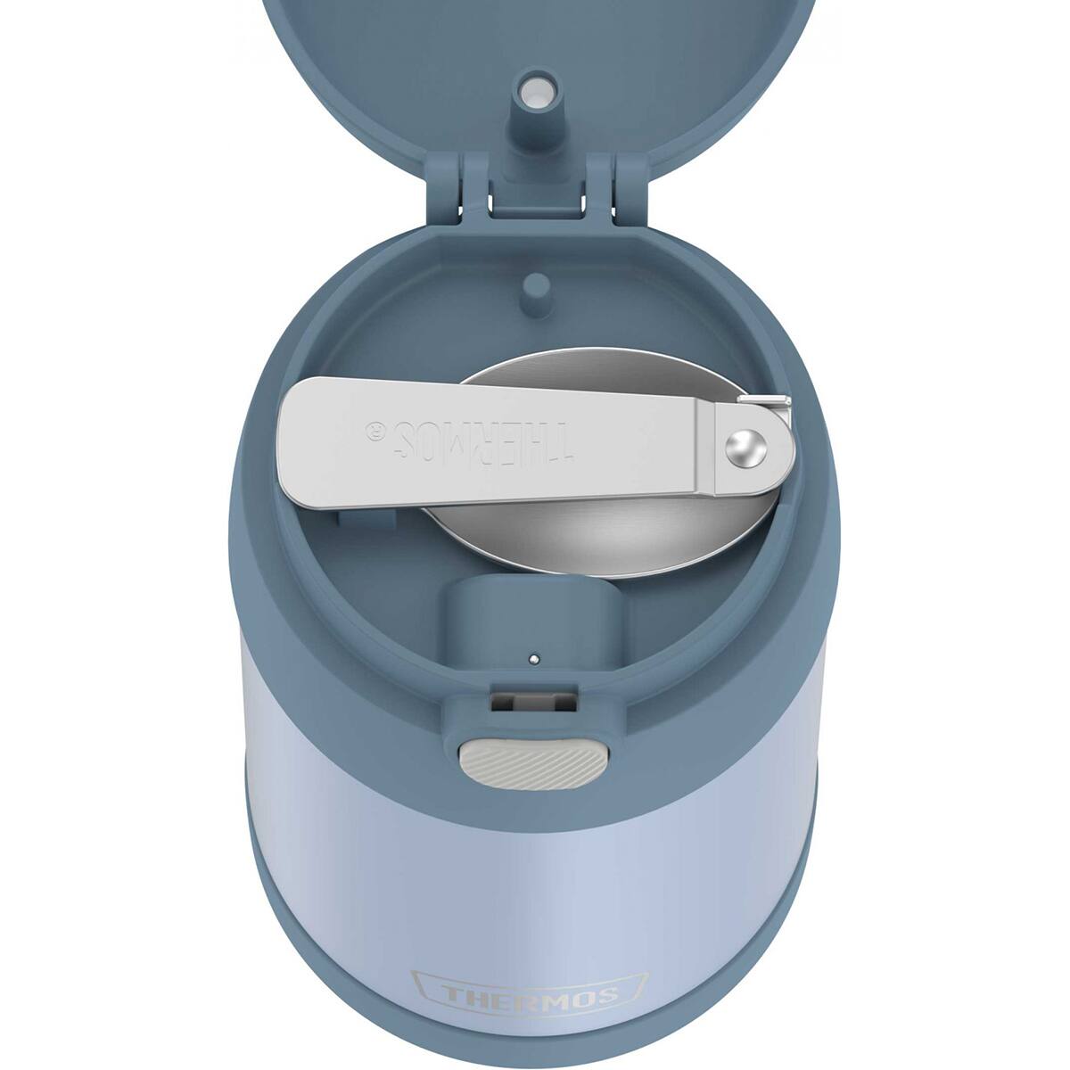 The text on the image reads:

- "THERMOS" (on the spoon)
- "THERMOS" (on the container)