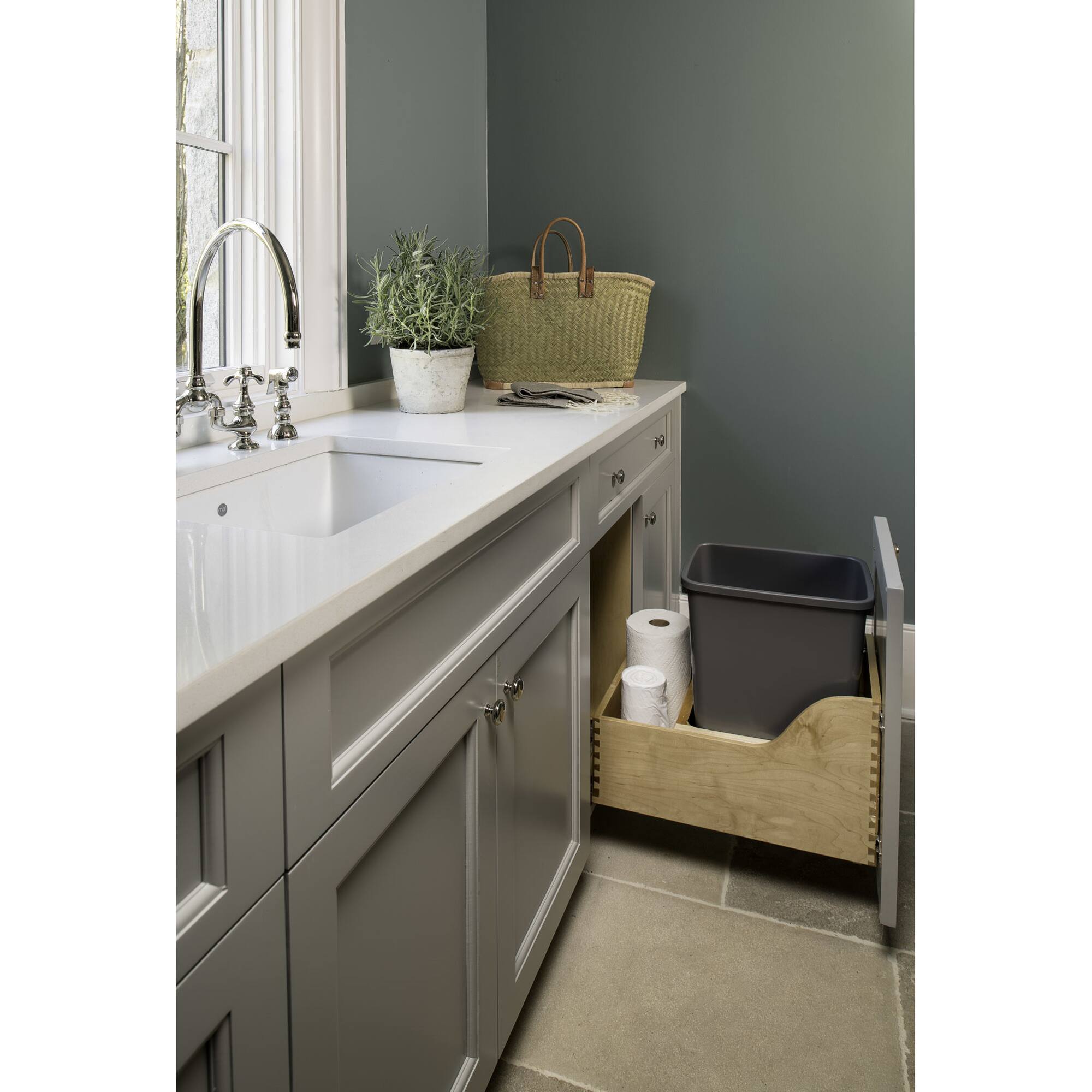 Alt View 4. Rev-A-Shelf - Rev-A-Shelf Single Pullout Trash Can 35 qt. w/ Soft-close Slides, 4WCSC-1535DM-1 - Metallic Silver.