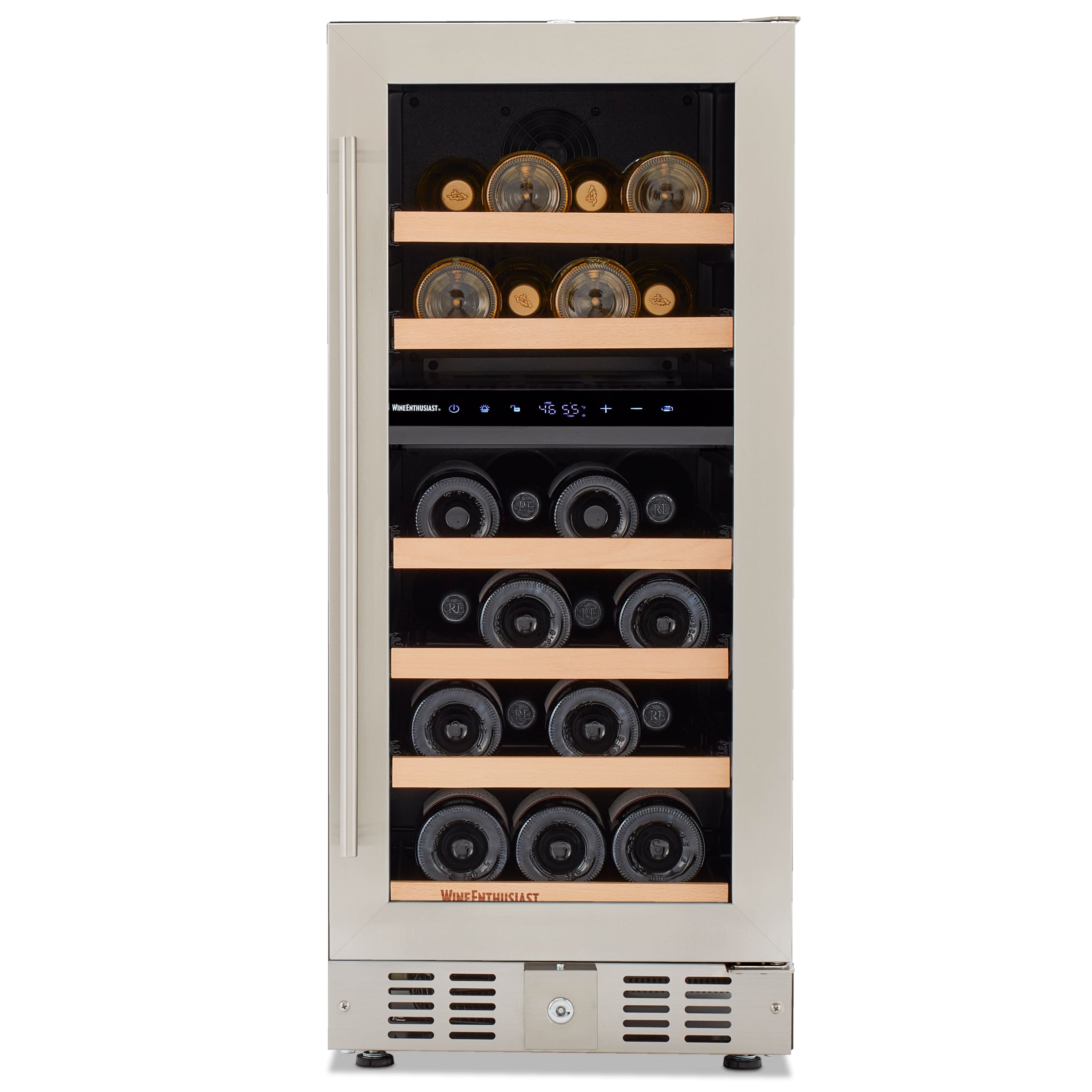 Front. Wine Enthusiast - S 15” Undercounter Dual Zone Wine Cellar, SS RH - Stainless Steel.