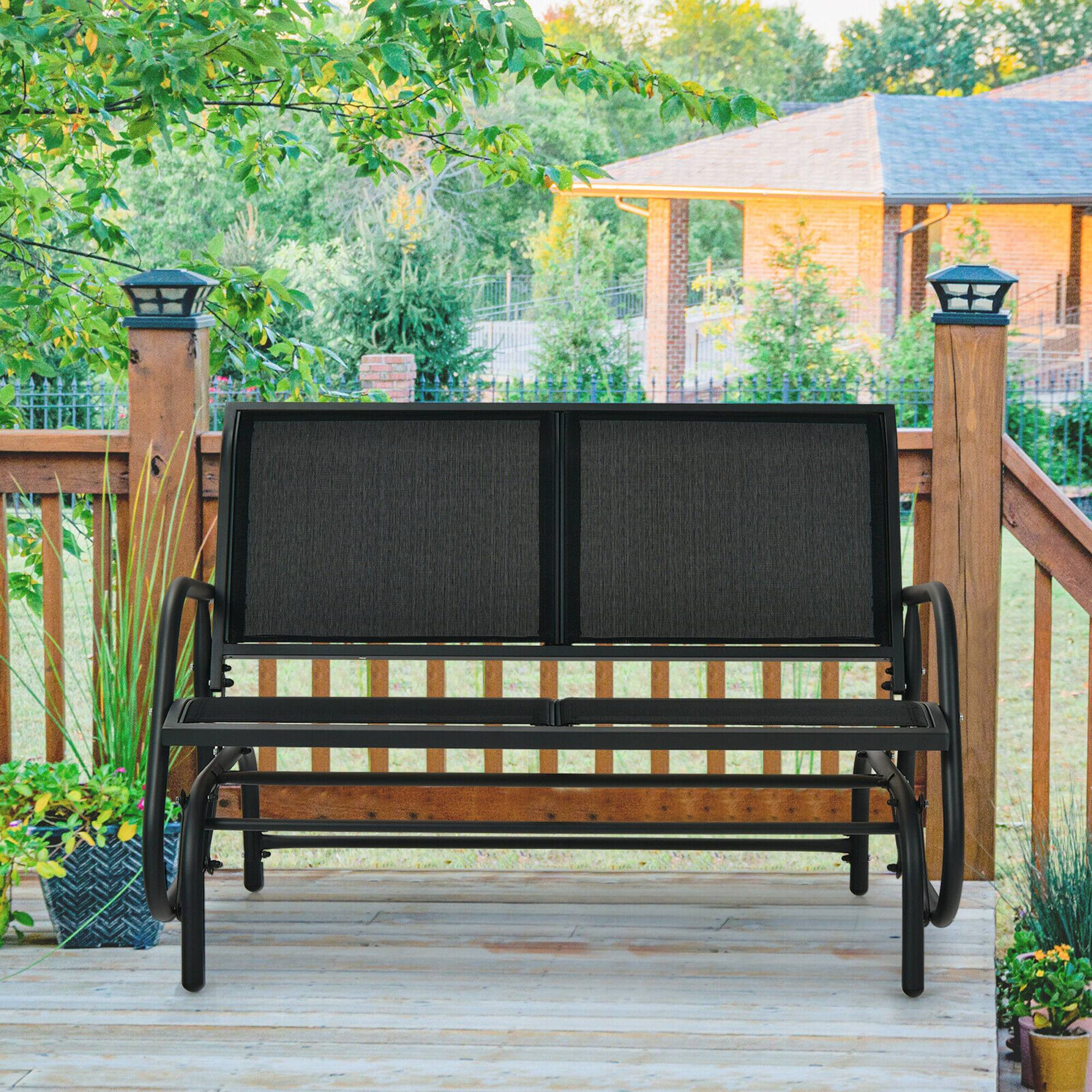 Alt View 3. Gymax - Gymax Patio Swing Glider Bench Loveseat Rocking Chair Backyard Poolside Black - Black.