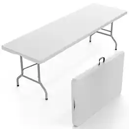 Winado - 8FT Plastic Folding Table Portable Long Rectangular Table with Carrying Handle for Indoor Outdoor Camping Picnic Garden - White