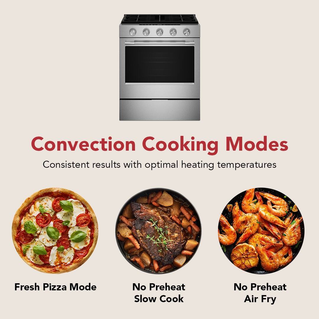 Convection Cooking Modes  
Consistent results with optimal heating temperatures  

Fresh Pizza Mode  
No Preheat Slow Cook  
No Preheat Air Fry