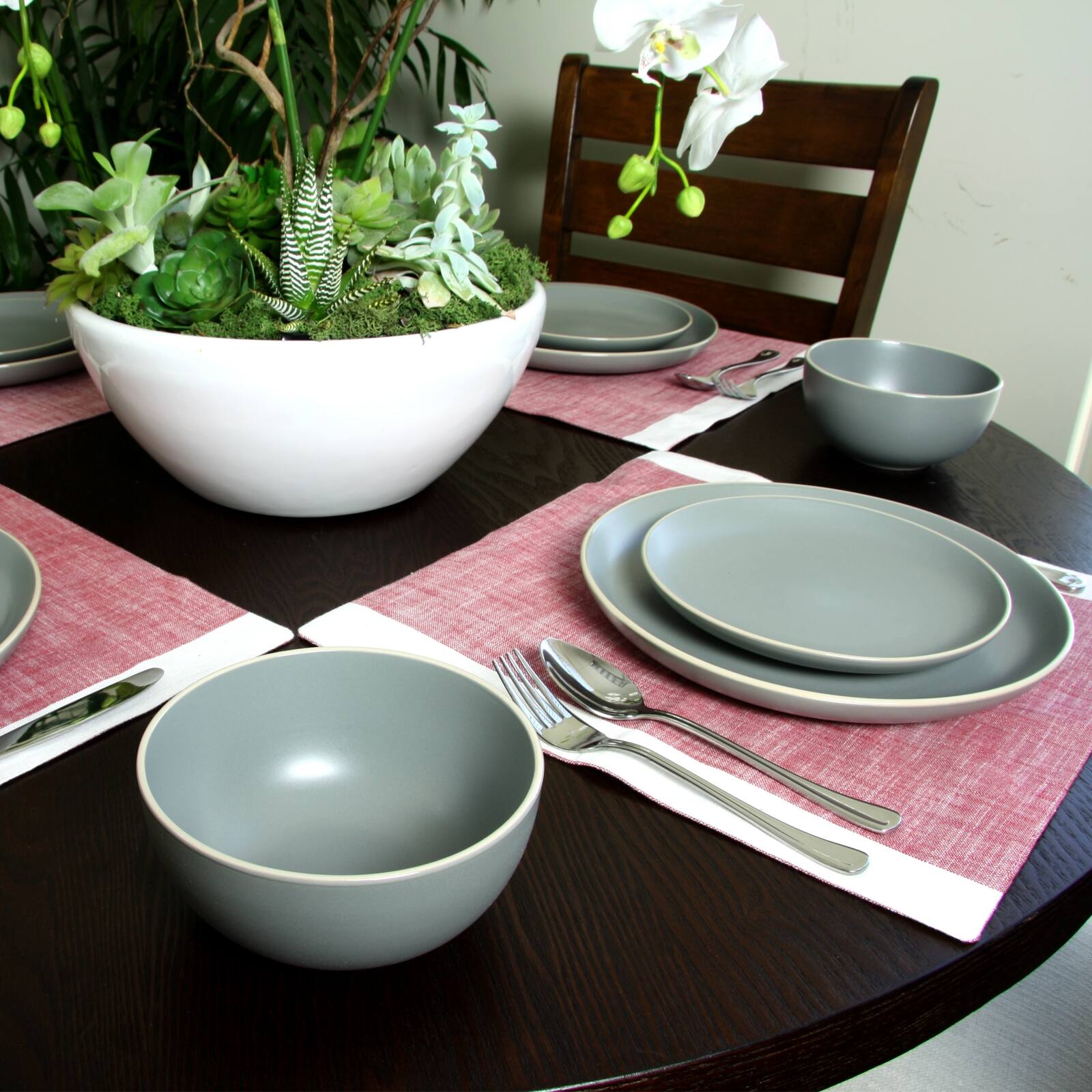 Alt View 3. Gibson - Gibson Home Rockaway 12 Piece Stoneware Dinnerware Set in Matt Grey - Gray.