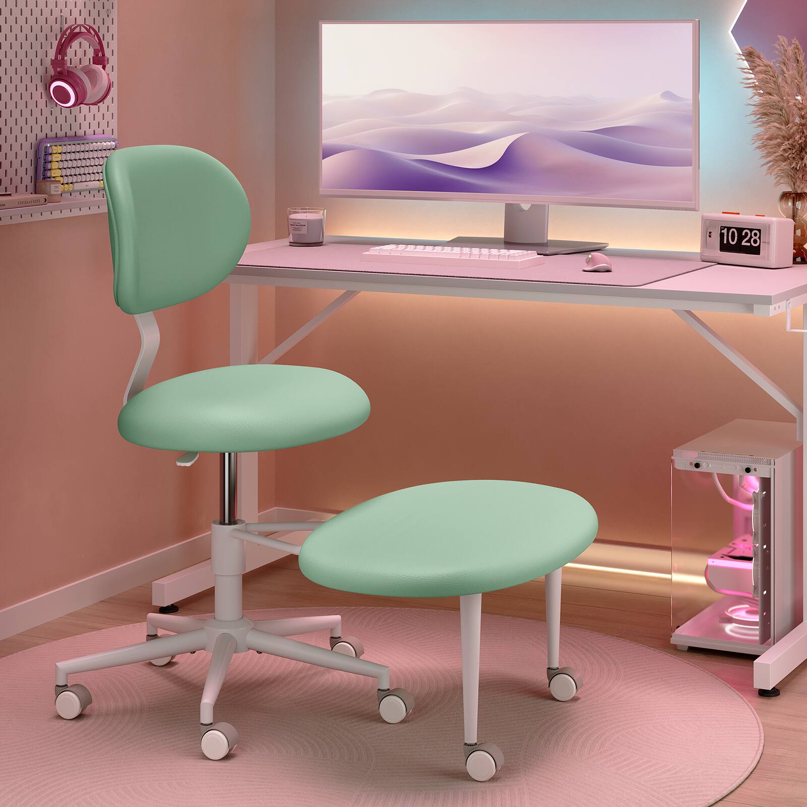 Left. Pinmoco - Pinmoco - Upholstered Office Chair Adjustable Height Ergonomic Office Chair with Lumbar Support and Wheels - Green.