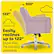 The image features a yellow and pink chair with a cloud background. The chair is described as having the ability to easily recline up to 122 degrees, which is more than the industry standard. The chair is also advertised as having a 100% recline, making it a comfortable and versatile seating option.