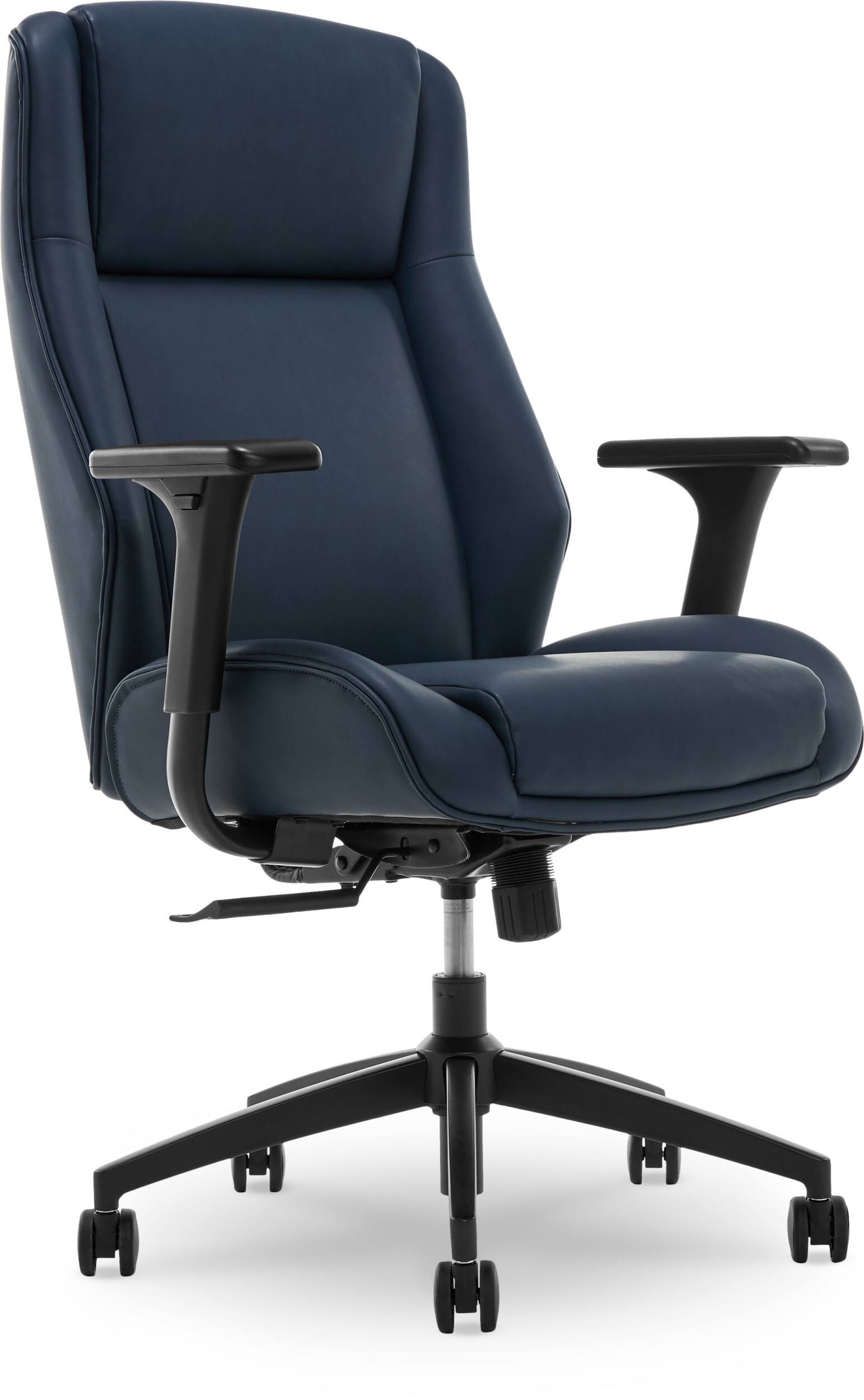 Front. Thomasville - Darius Bonded Leather Executive Modern Office Chair with Adjustable Arms - Navy.